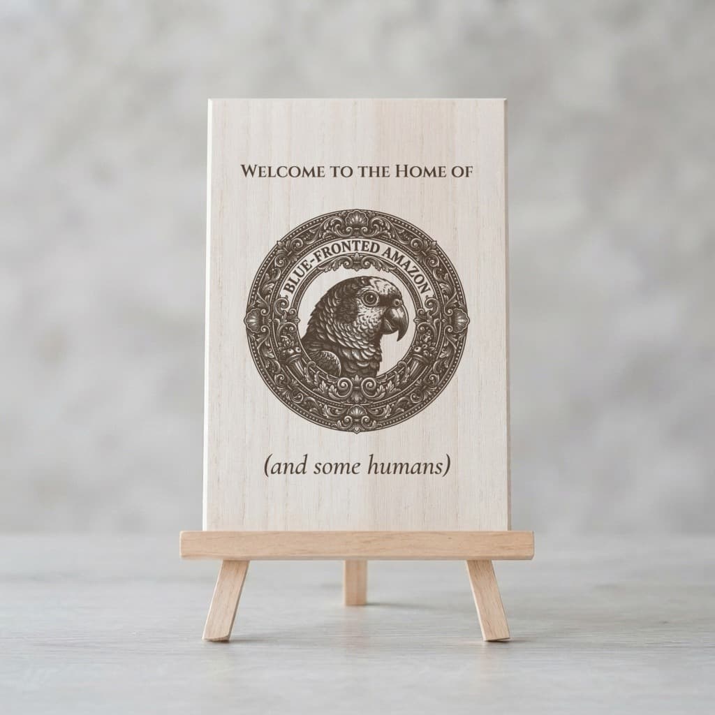 Blue-fronted Amazon Renaissance Portrait Wooden Welcome Board