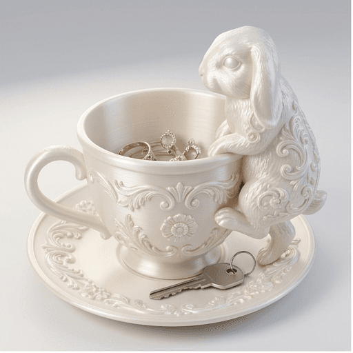 American Fuzzy Lop Renaissance Portrait Trinket Tray (Pearl White)