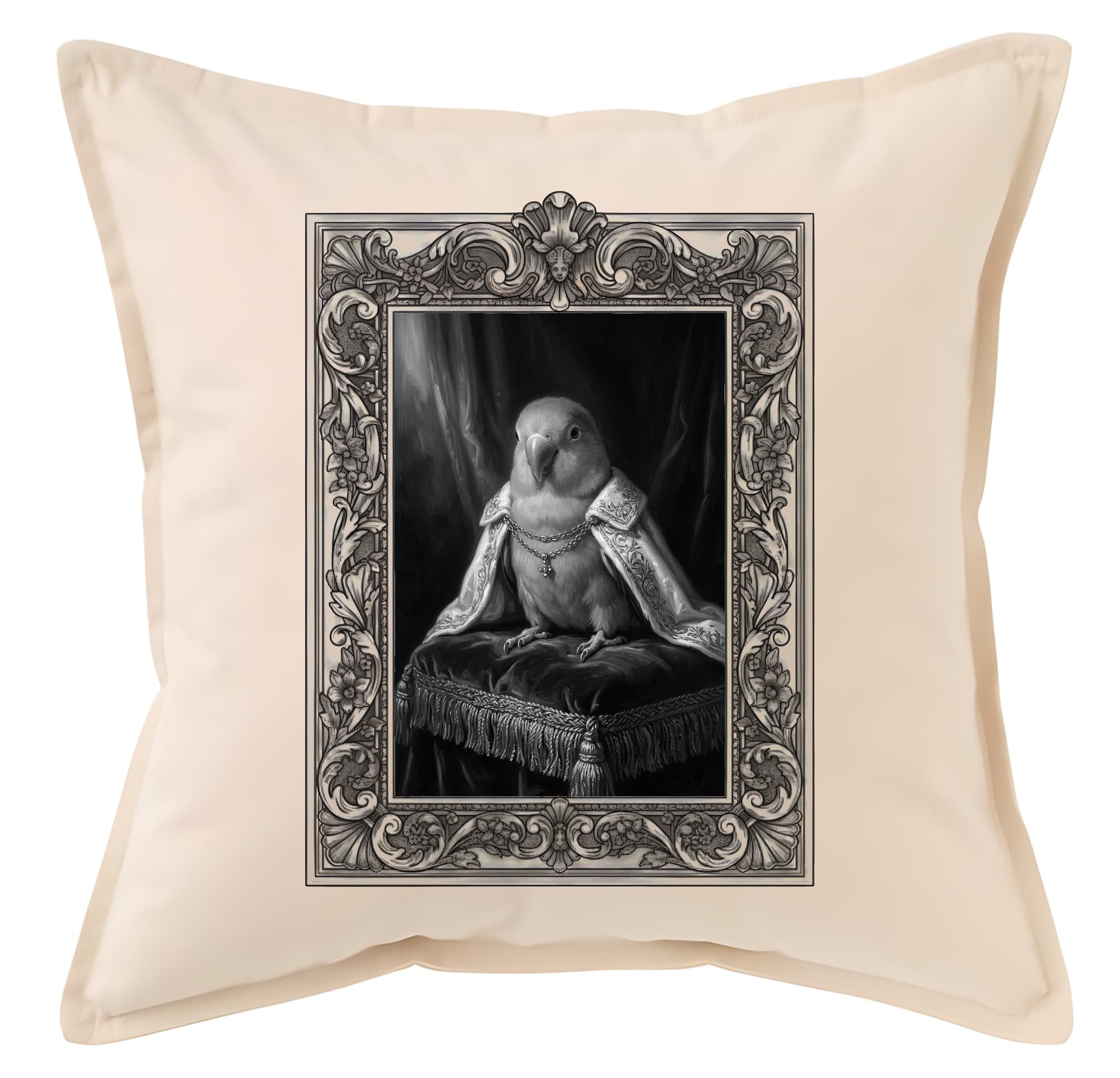 Peach-faced Lovebird Renaissance Portrait Throw Cushion (Framed Design)