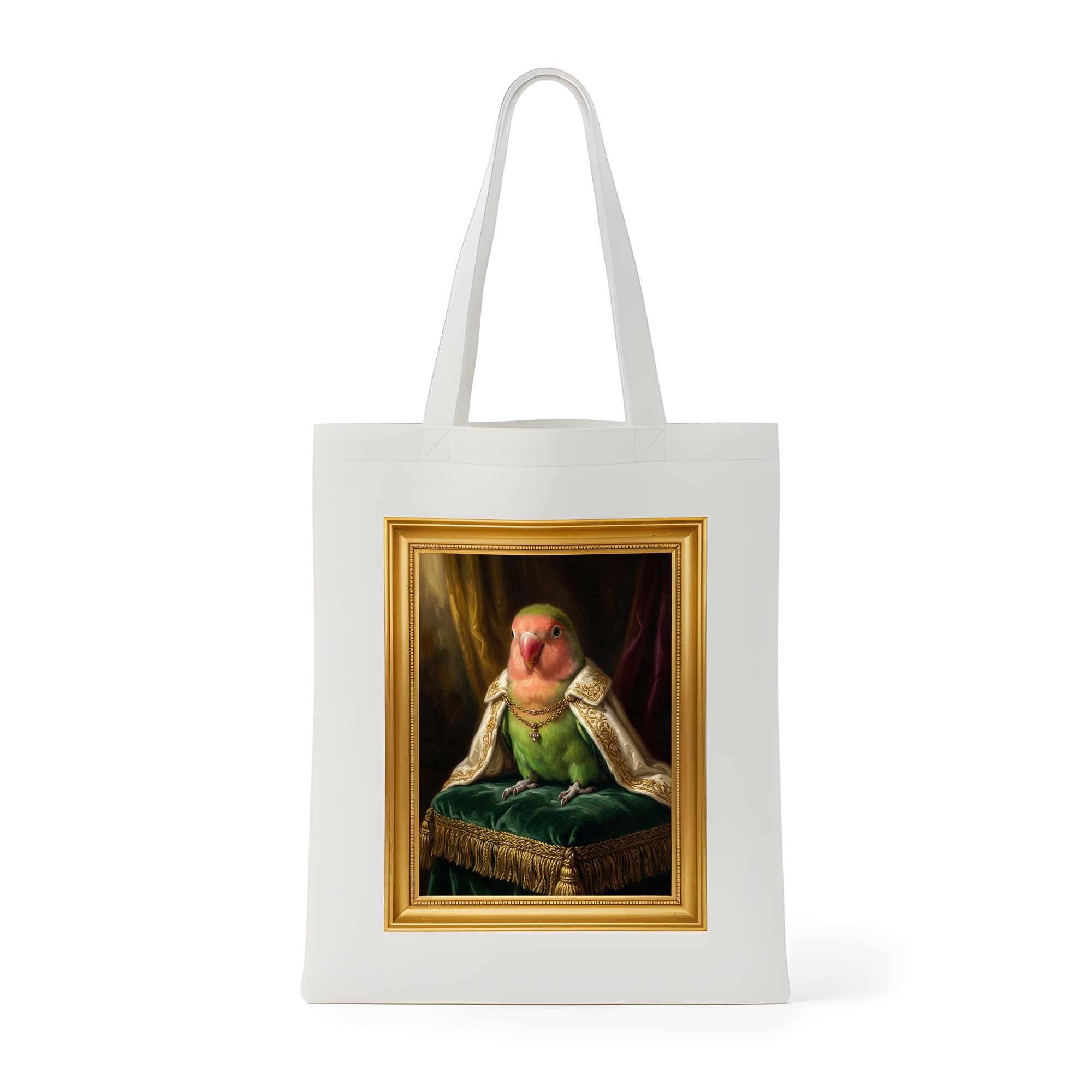 Peach-faced Lovebird Renaissance Portrait Tote Bag (Color Print, Framed Design)