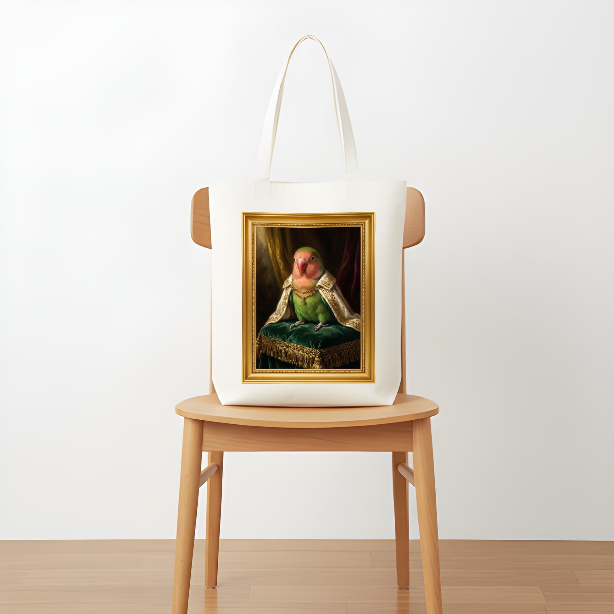 Peach-faced Lovebird Renaissance Portrait Tote Bag (Color Print, Framed Design) 5
