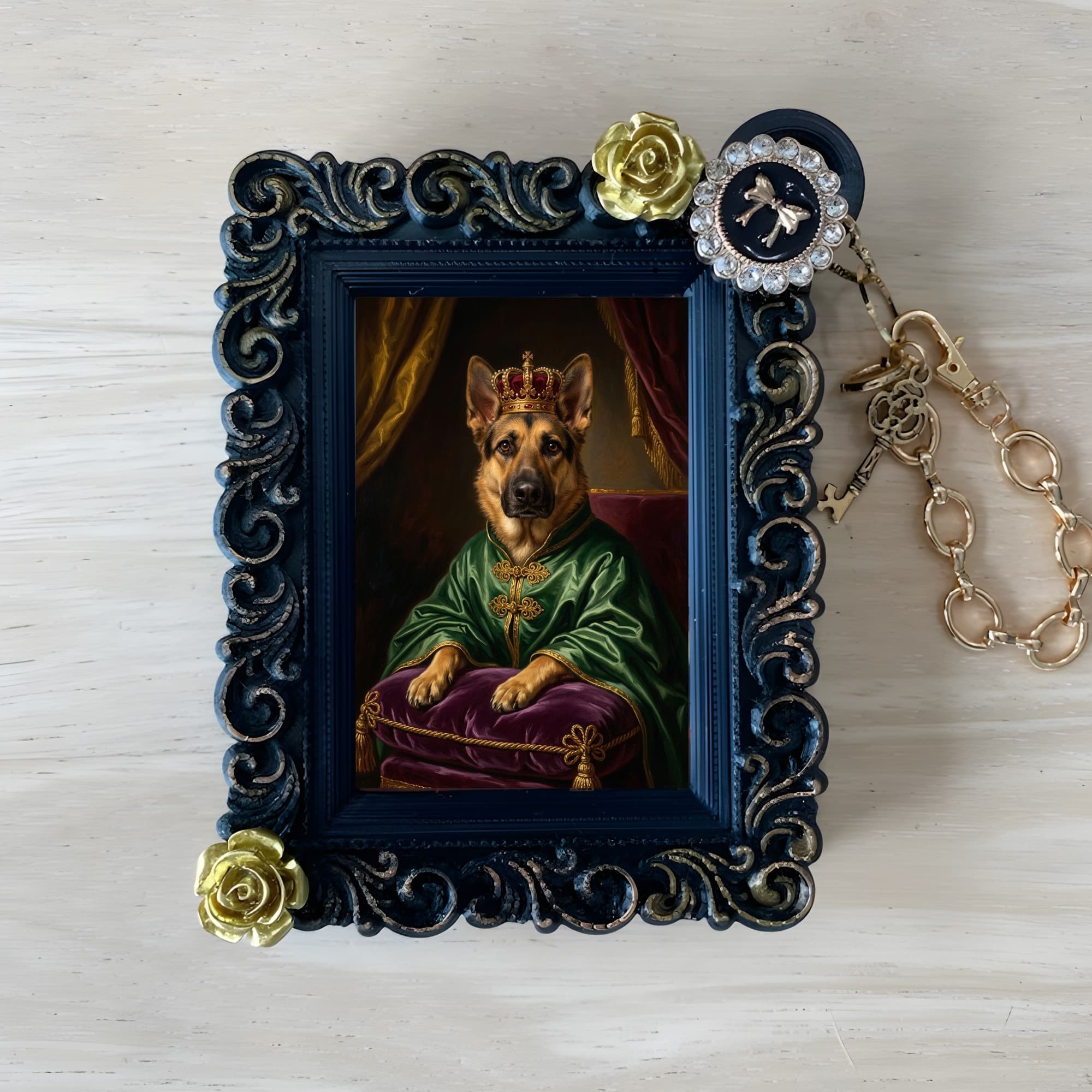 German shepherd Renaissance Portrait Bag Charm (Black)