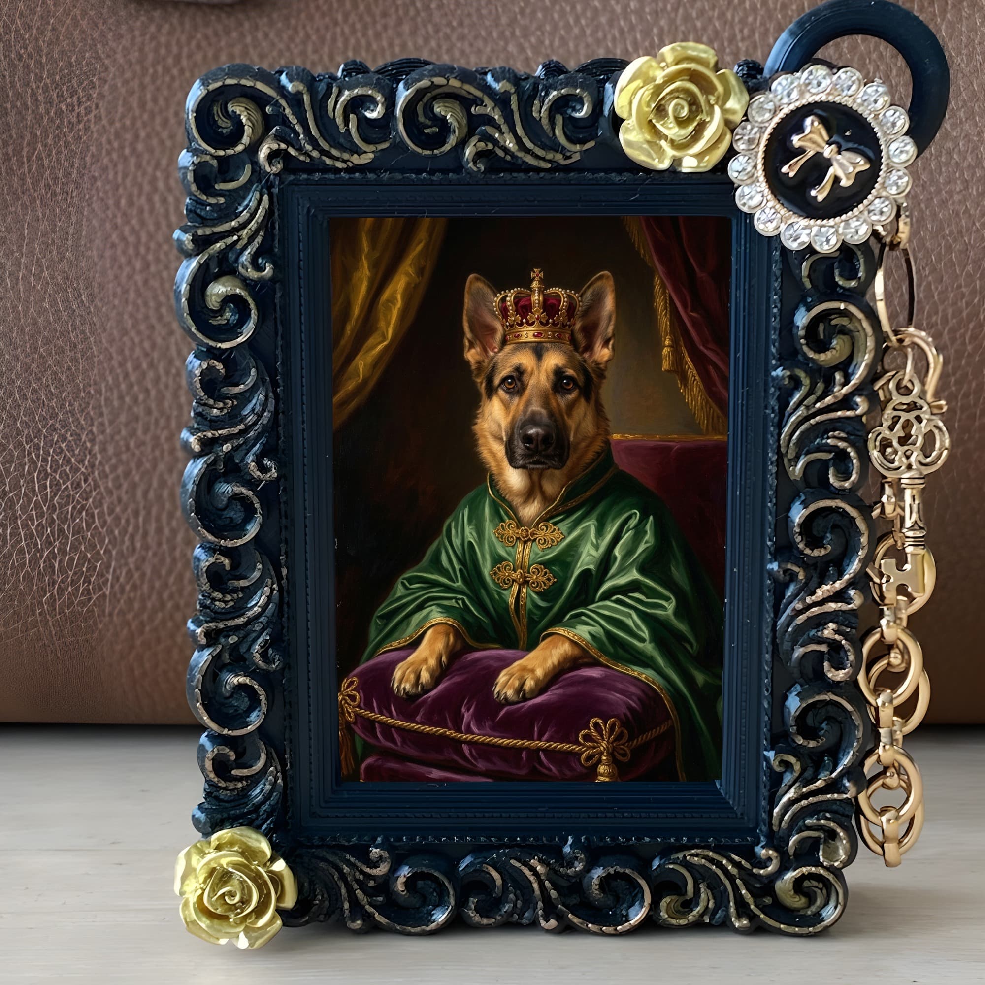 German shepherd Renaissance Portrait Bag Charm (Black) 2