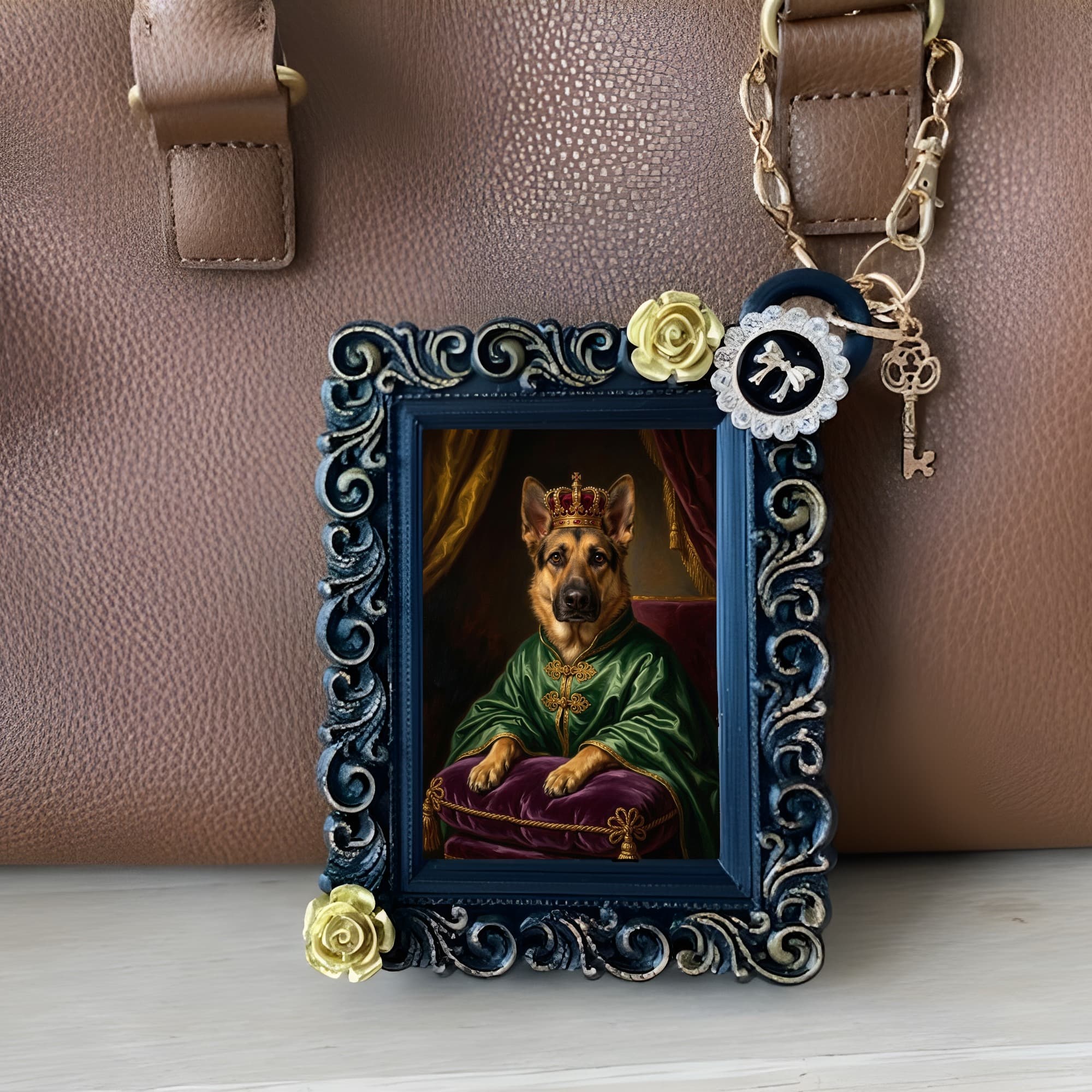 German shepherd Renaissance Portrait Bag Charm (Black) 3
