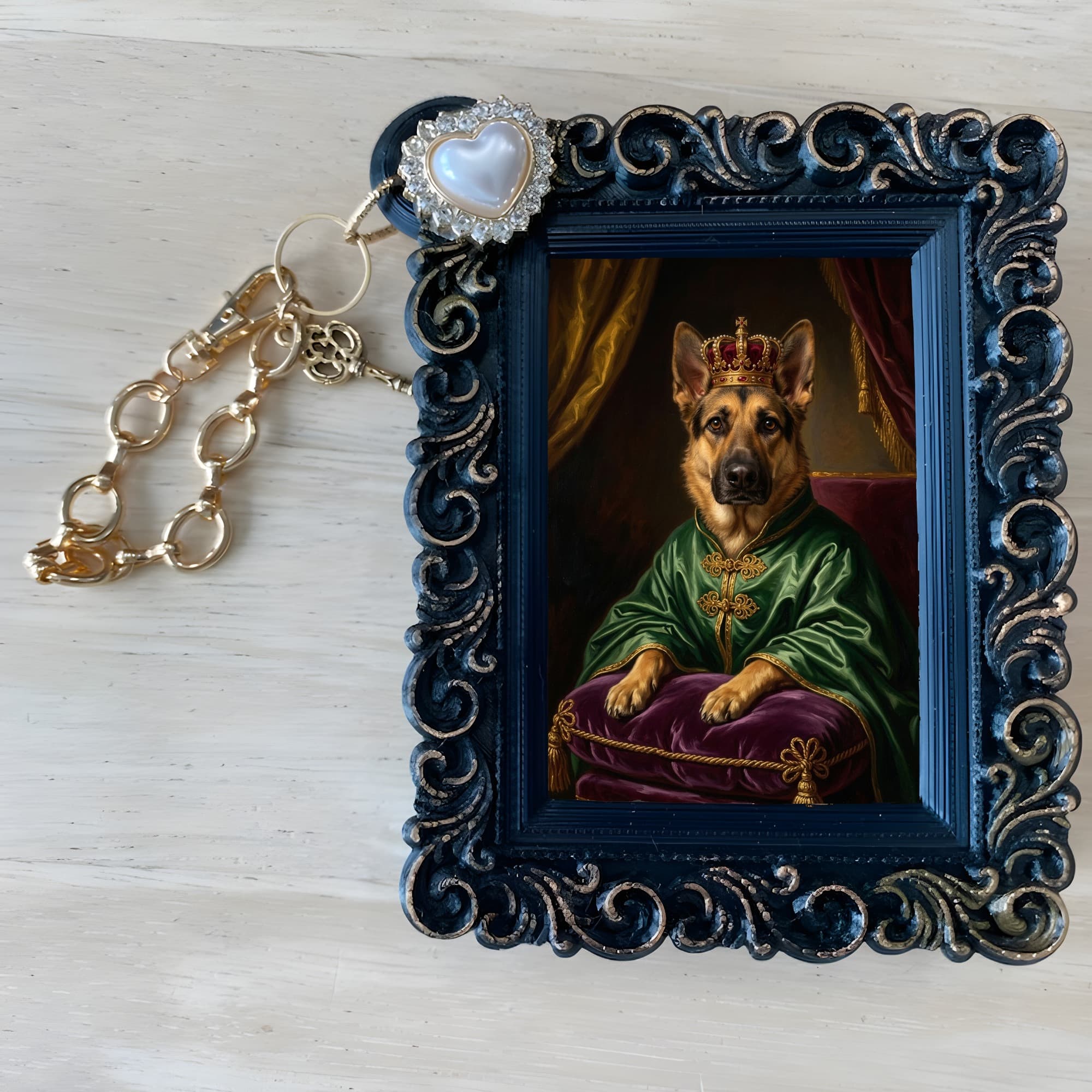 German shepherd Renaissance Portrait Bag Charm (Black) 4