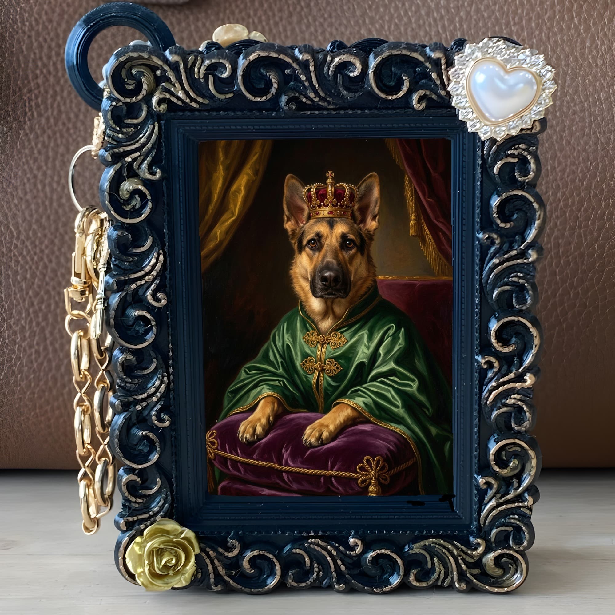 German shepherd Renaissance Portrait Bag Charm (Black) 5
