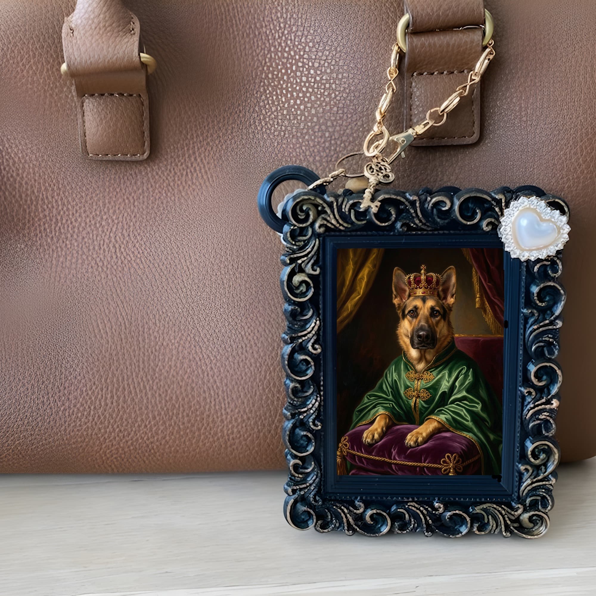 German shepherd Renaissance Portrait Bag Charm (Black) 6