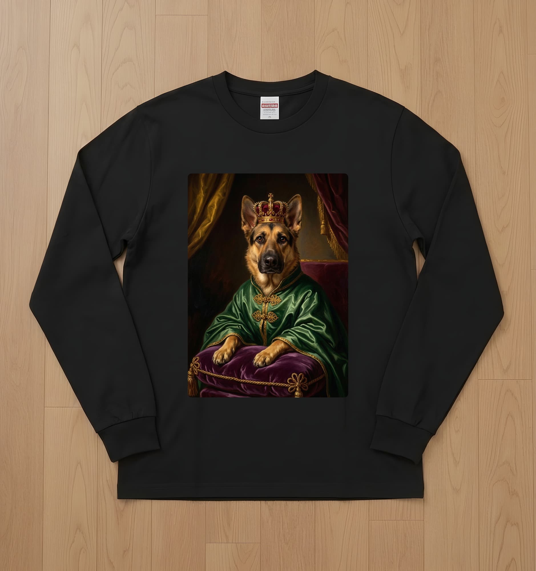 German shepherd Renaissance Portrait Long Sleeve T-Shirt (Black)