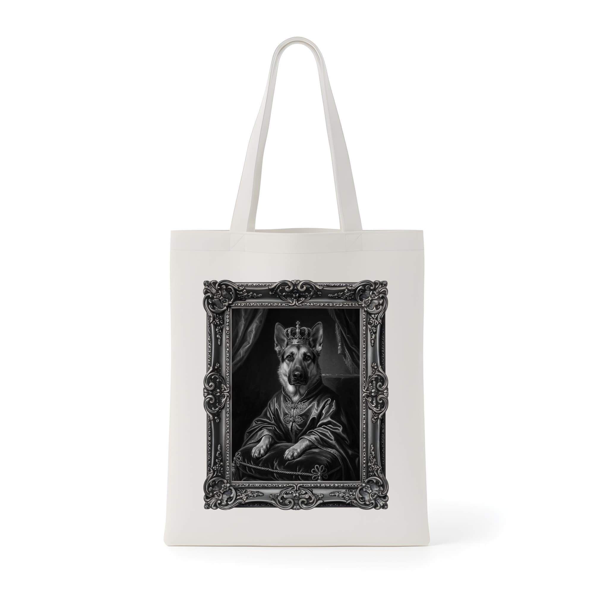 German shepherd Renaissance Portrait Tote Bag (Monochrome Print, Framed Design)
