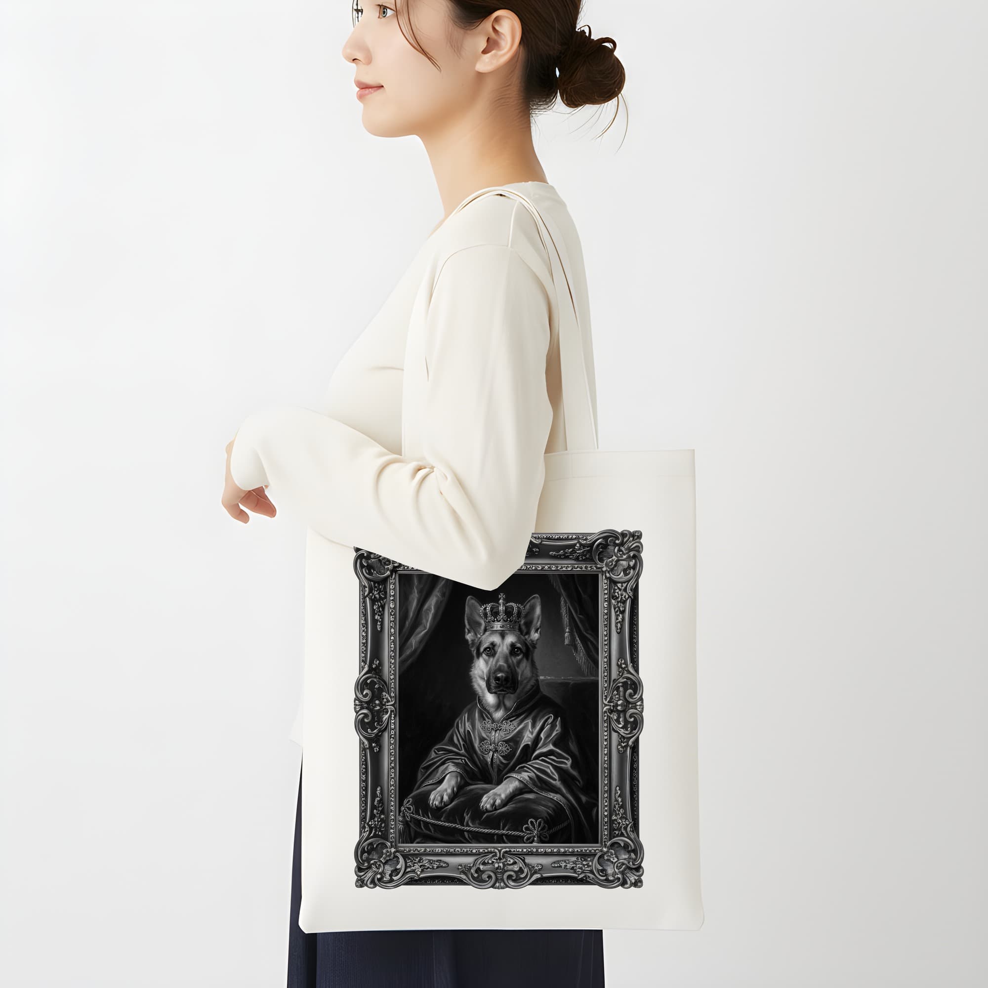 German shepherd Renaissance Portrait Tote Bag (Monochrome Print, Framed Design) 2