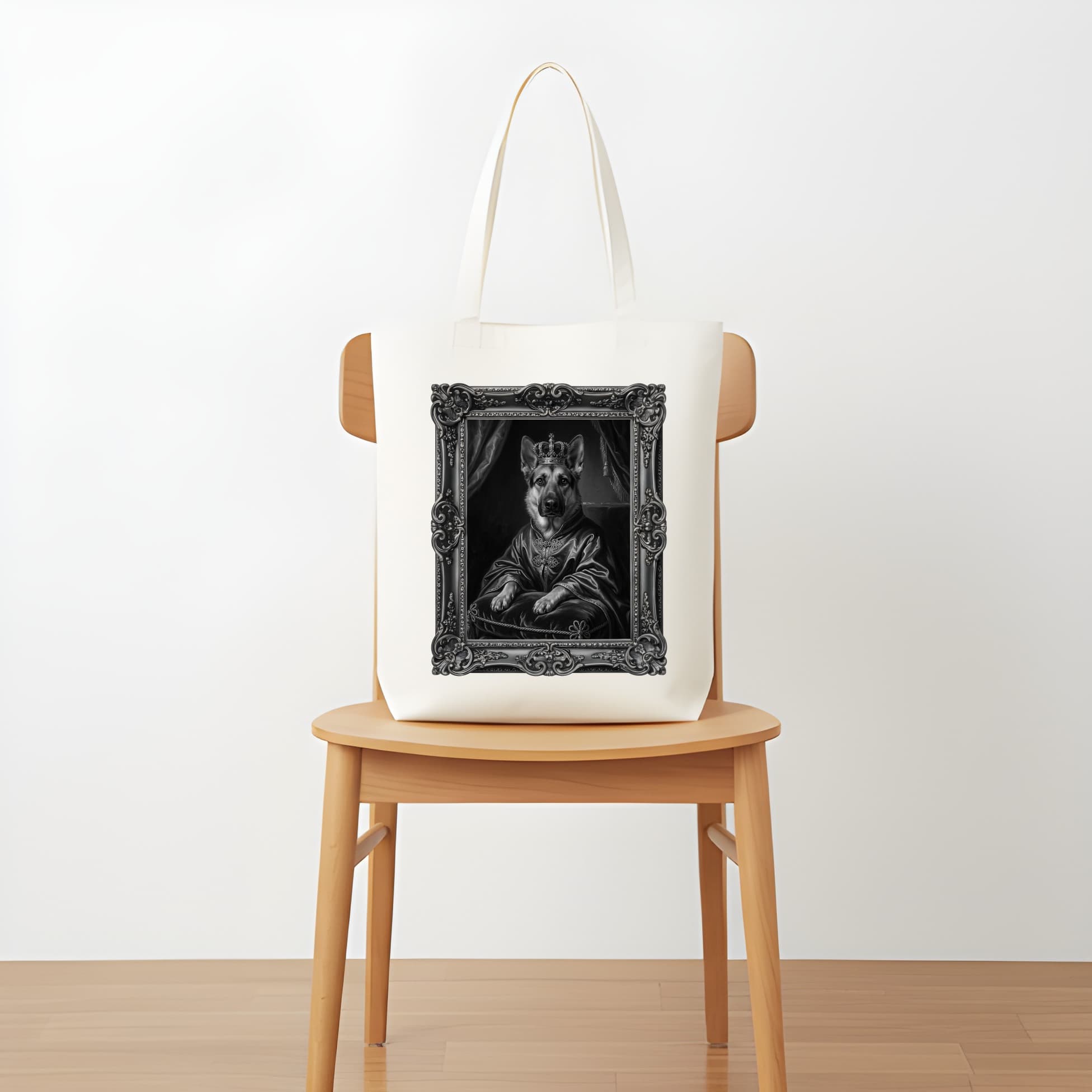 German shepherd Renaissance Portrait Tote Bag (Monochrome Print, Framed Design) 5