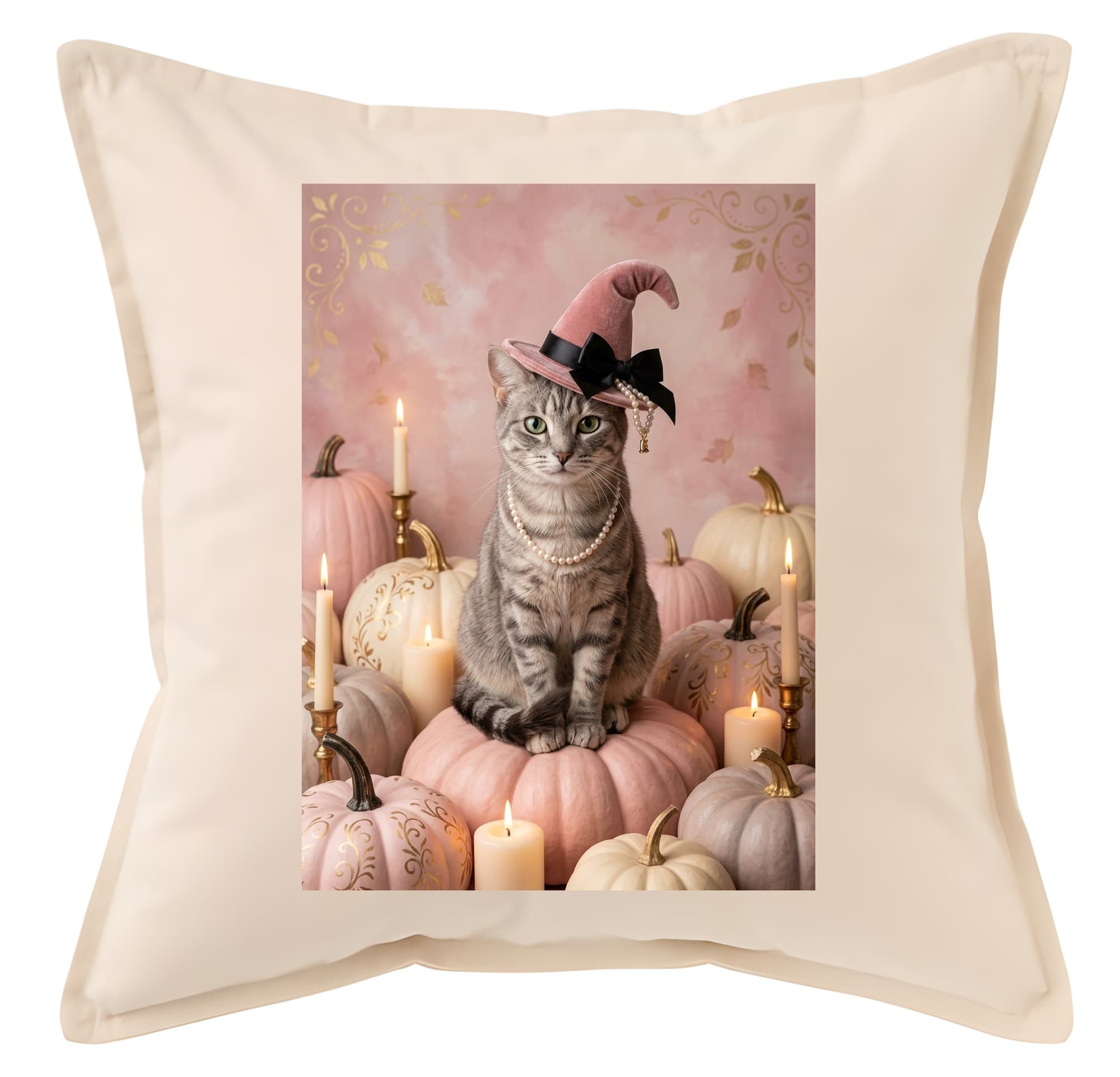 American Shorthair Pumpkin & Candlelight Oil-Painting Halloween Cushion