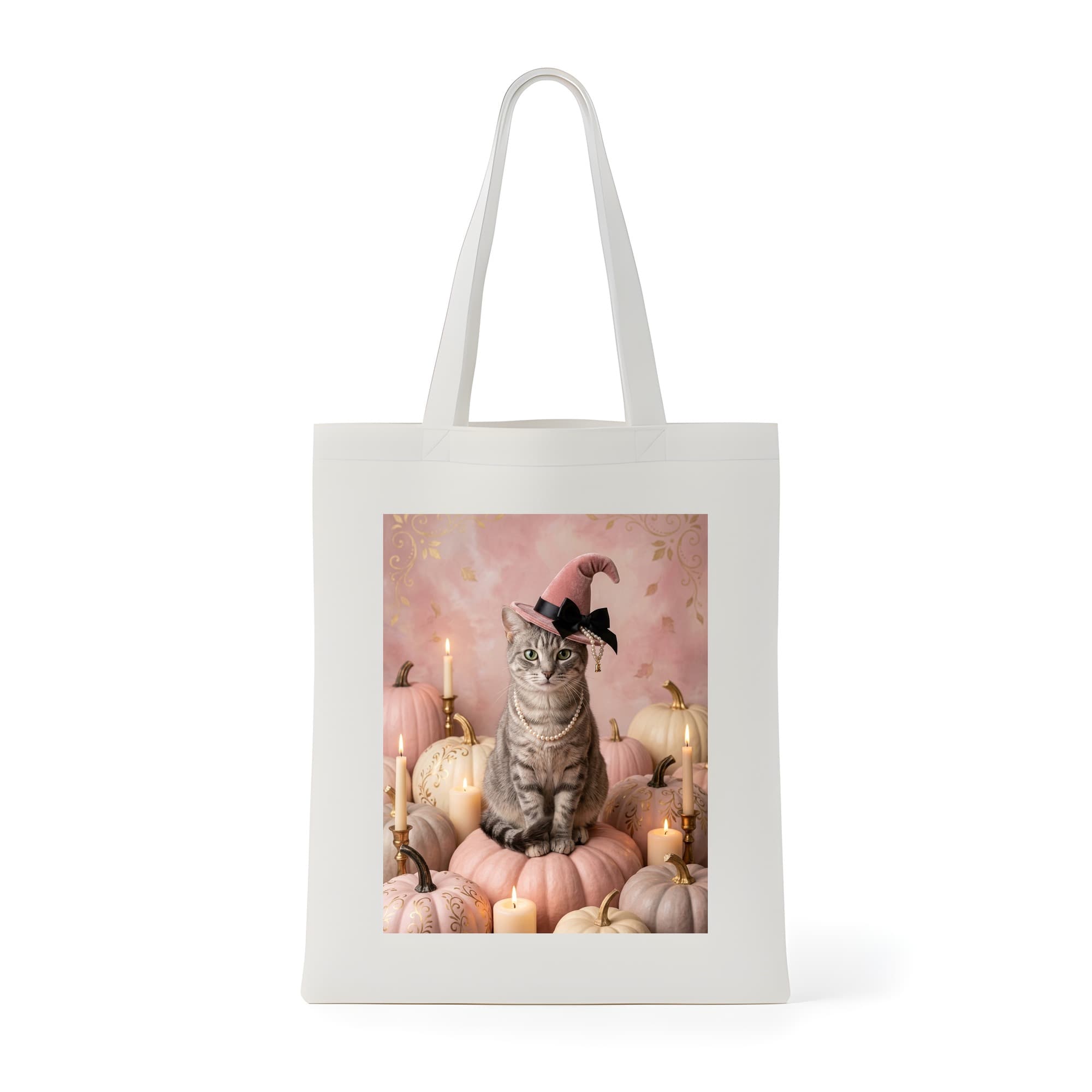 American Shorthair Pumpkin & Candlelight Oil-Painting Halloween Tote Bag