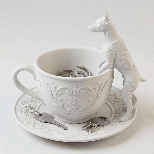 Doberman Renaissance Portrait Trinket Tray (Matte White)
