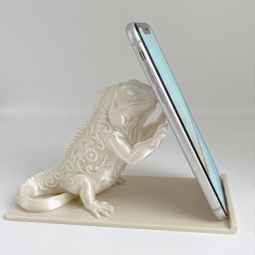Green Iguana Renaissance Portrait Phone Stand (Pearl White)
