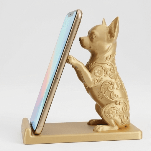 チワワのルネサンス肖像画スマホスタンド(シルクゴールド)