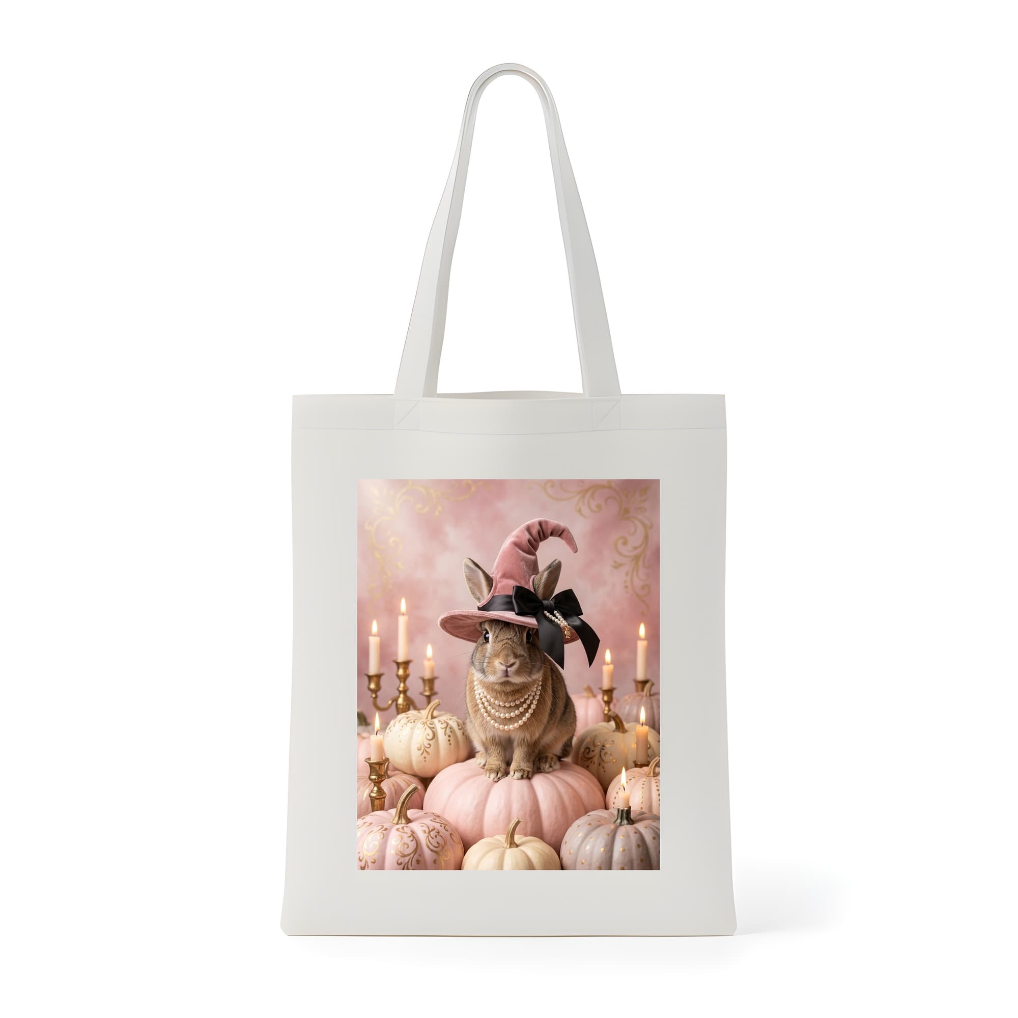 mixed breed rabbit Pumpkin & Candlelight Oil-Painting Halloween Tote Bag