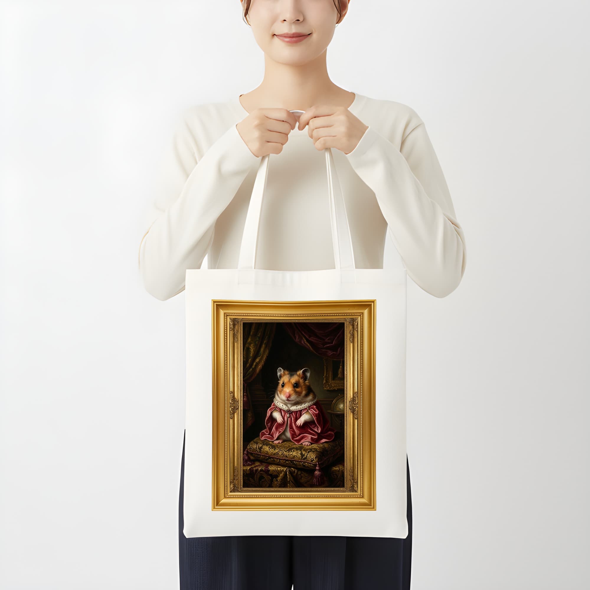 キャンベルハムスターのルネサンス肖像画トートバッグ(カラープリント・額縁デザインあり) 3