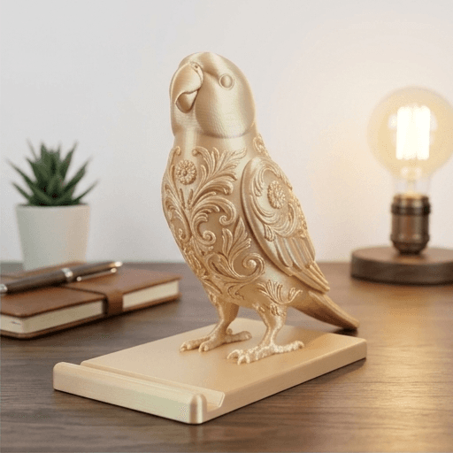 Indian Ringneck Parakeet Renaissance Portrait Phone Stand (Silky Gold) 2