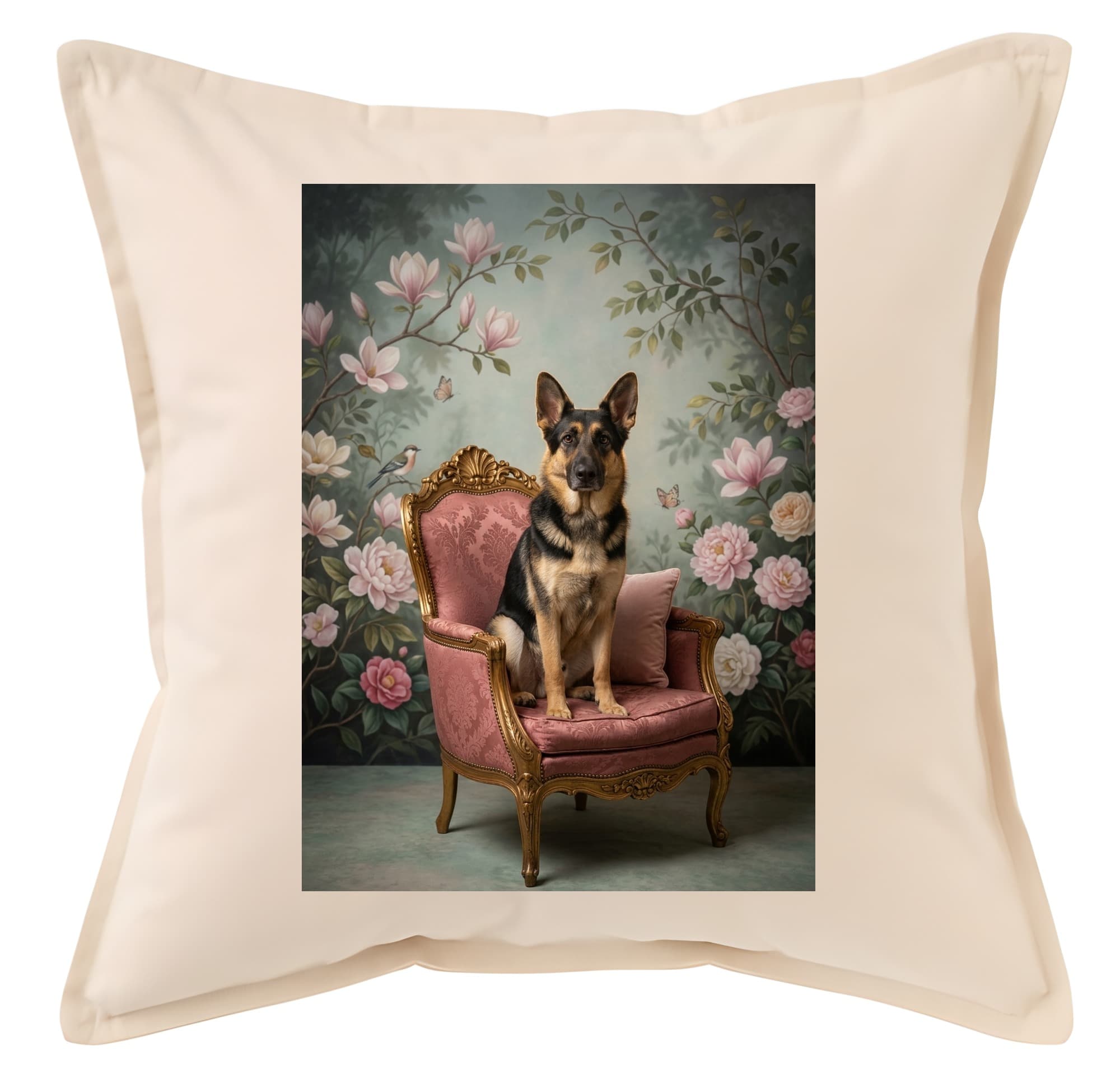 German shepherd Shabby Pink Oil-Painting Rococo Cushion
