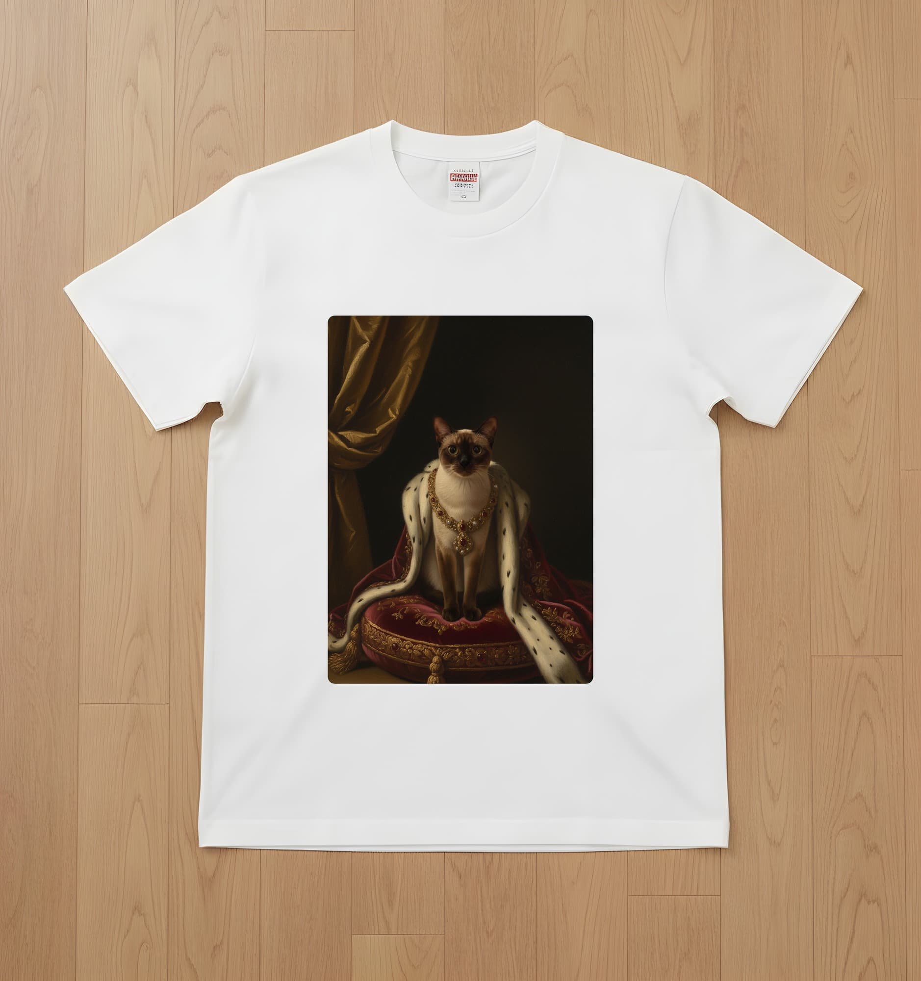 バーミーズのルネサンス肖像画Tシャツ(ホワイト・カラープリント・額縁なし)