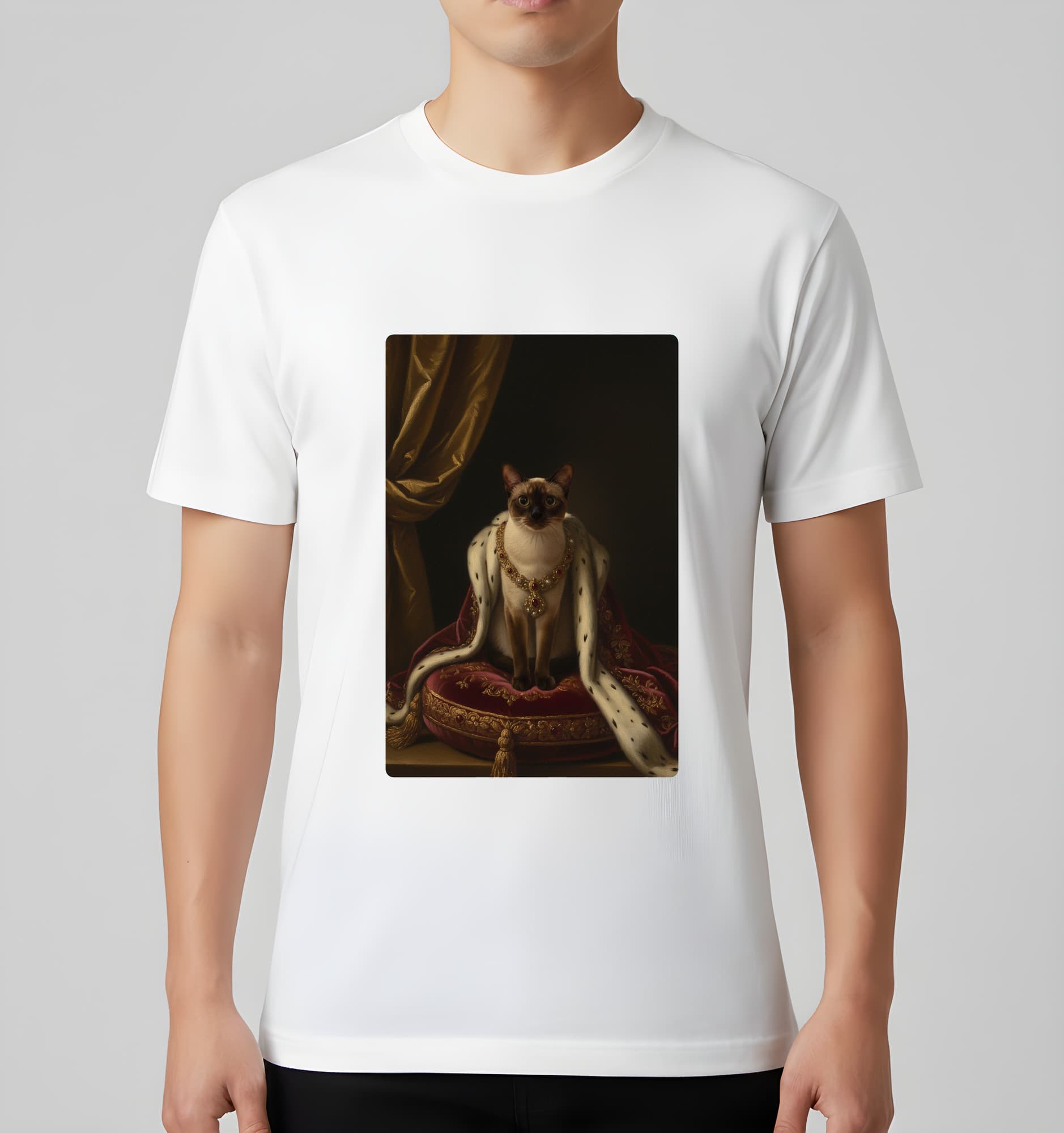 バーミーズのルネサンス肖像画Tシャツ(ホワイト・カラープリント・額縁なし) 3