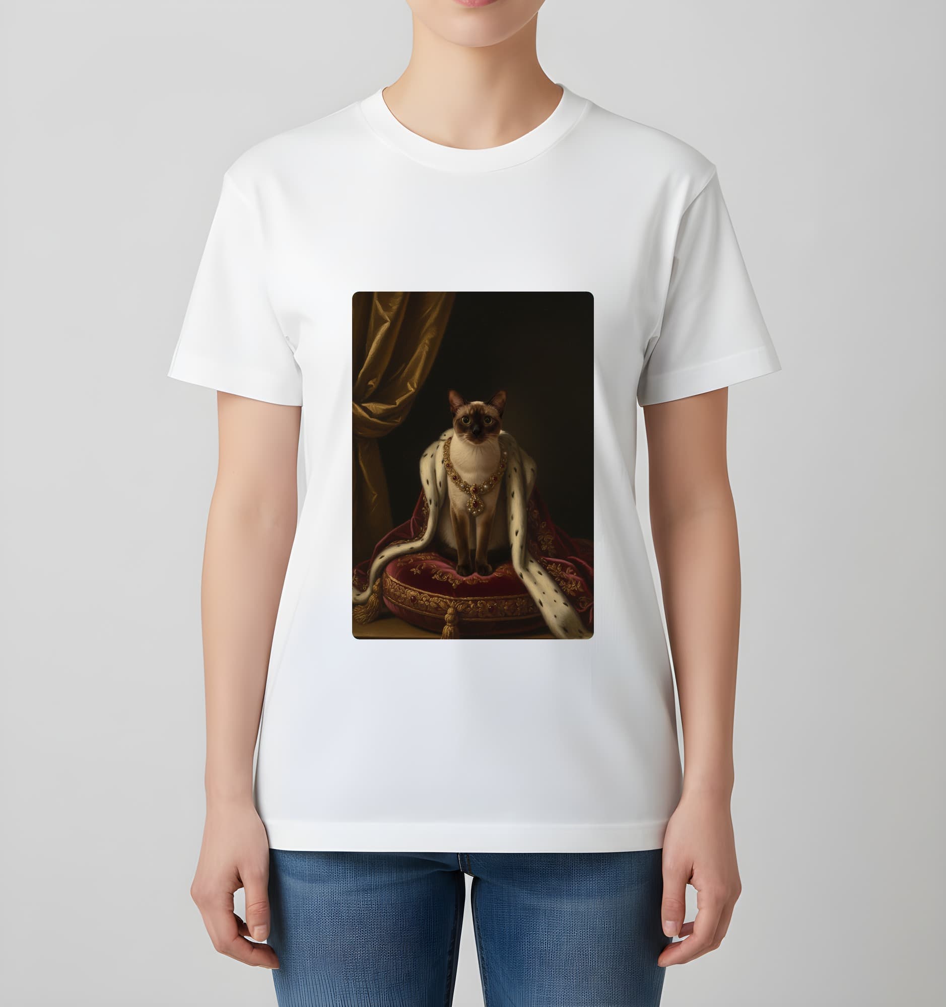 バーミーズのルネサンス肖像画Tシャツ(ホワイト・カラープリント・額縁なし) 4
