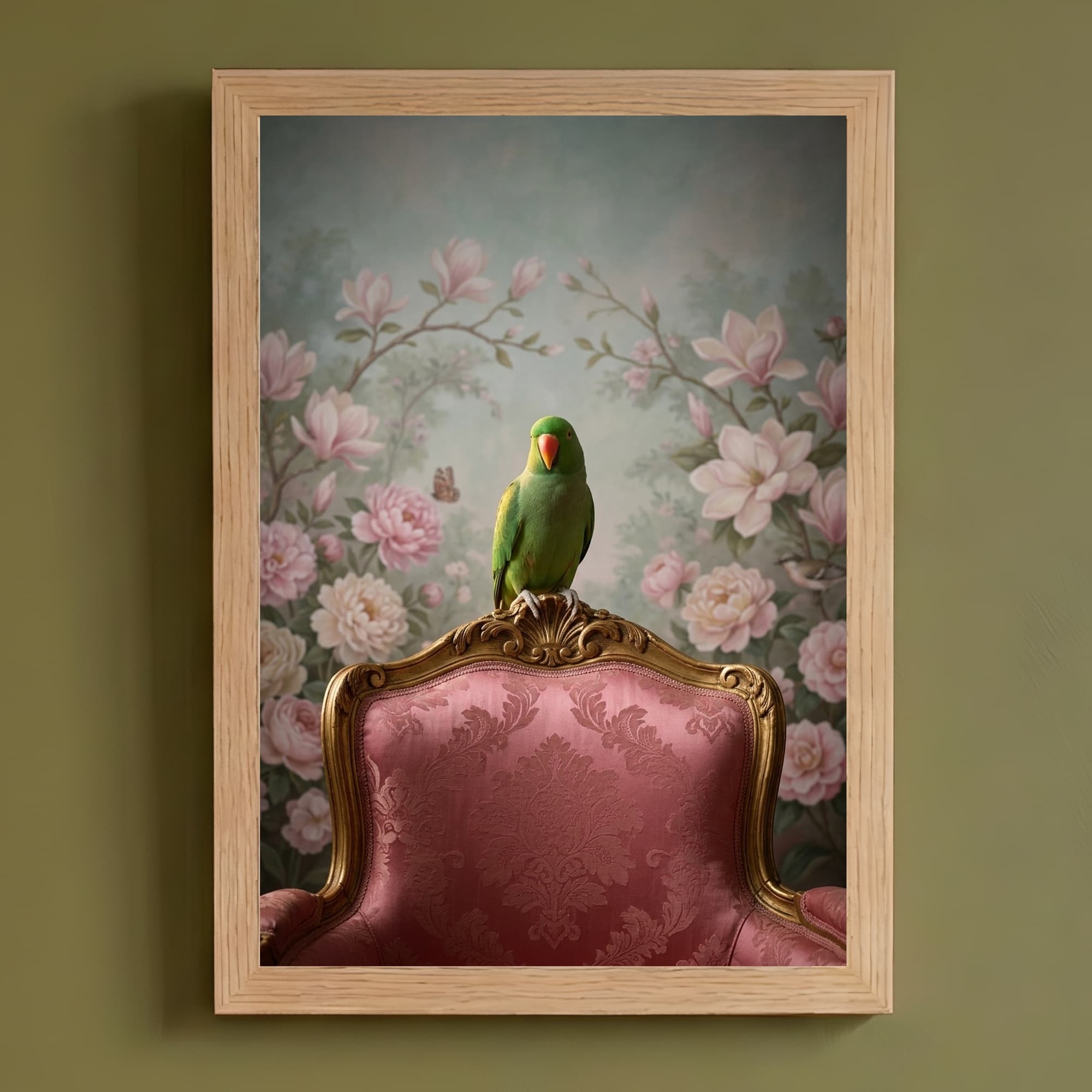 Eclectus Parrot Shabby Pink Oil-Painting Rococo Framed Art Print (A4)