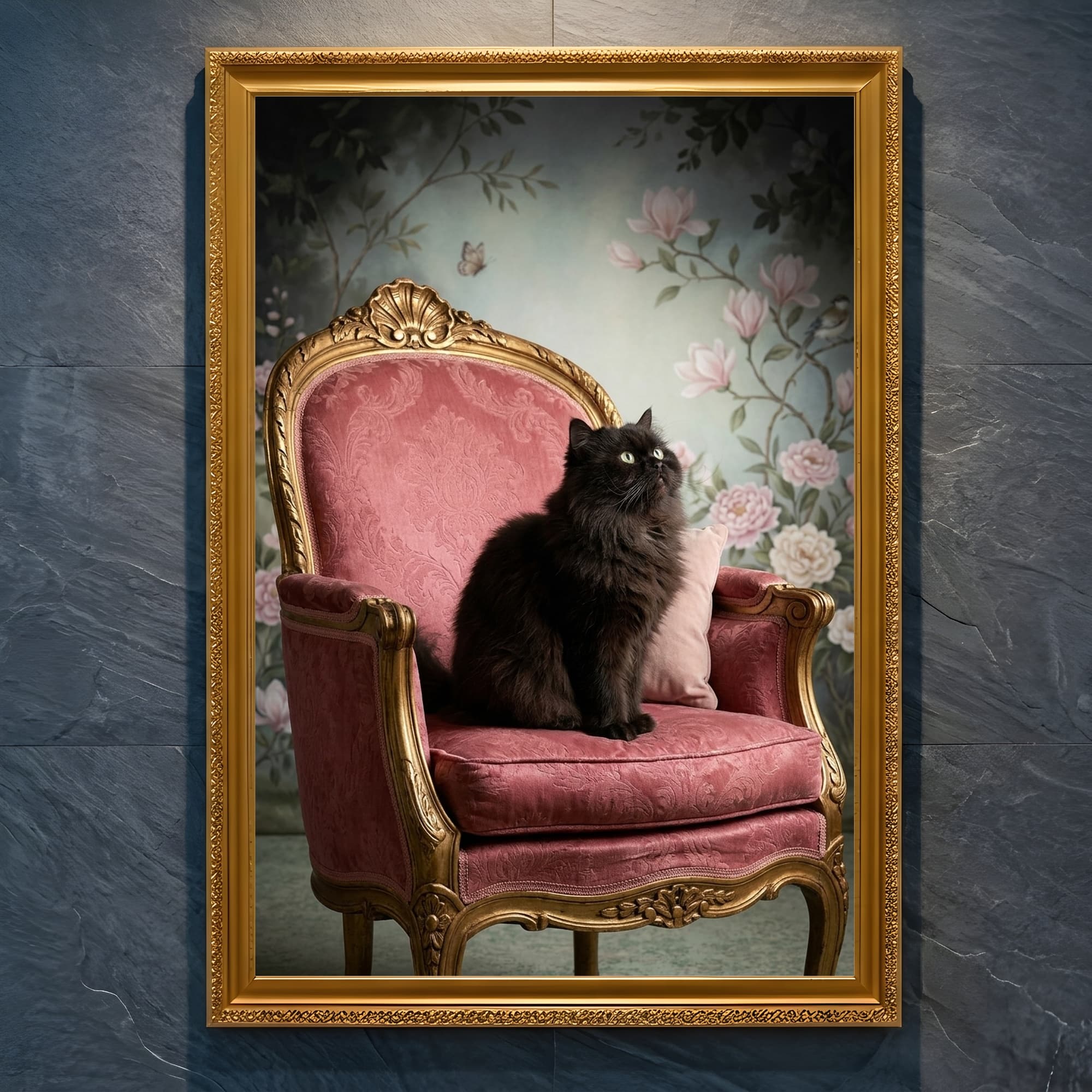 Persian Shabby Pink Oil-Painting Rococo Framed Art Print (A4 Gold)