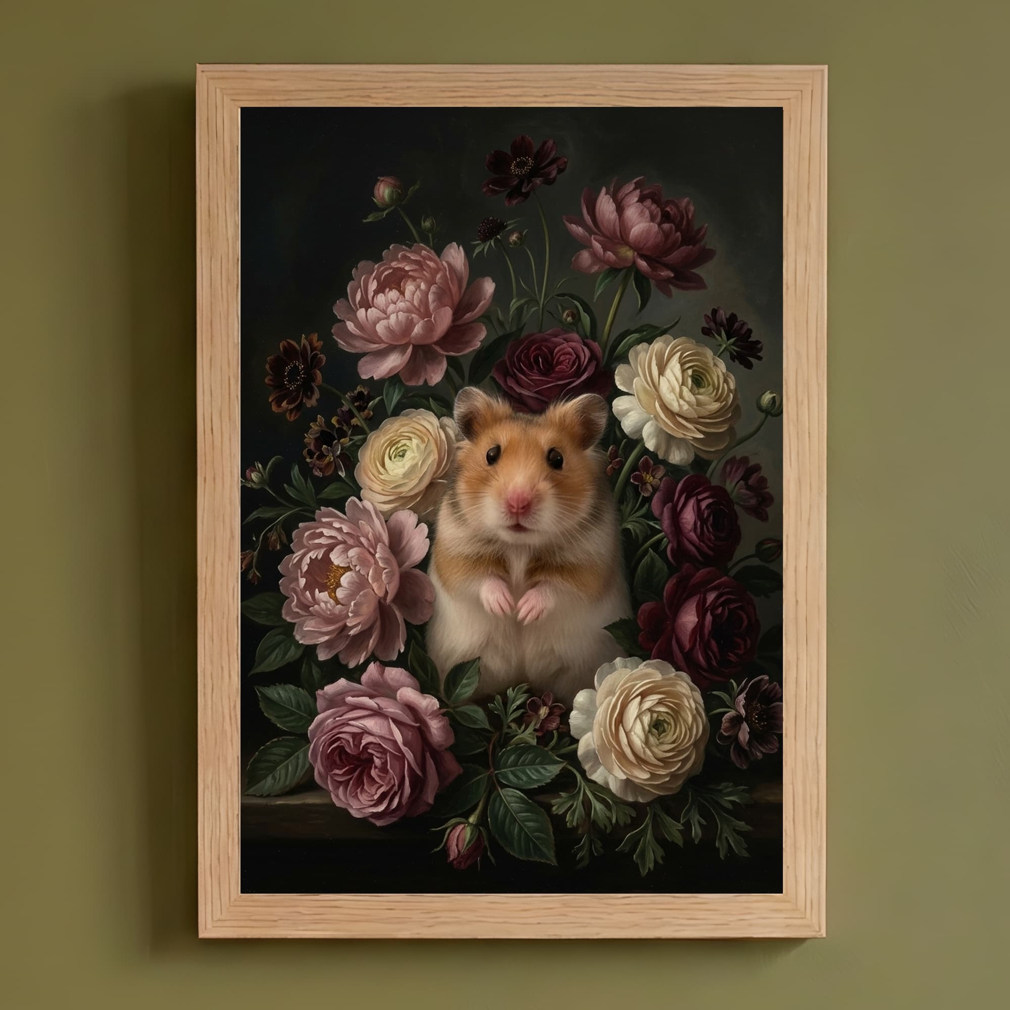 Fancy hamster Floral Oil-Painting Floral Framed Art Print (A4)