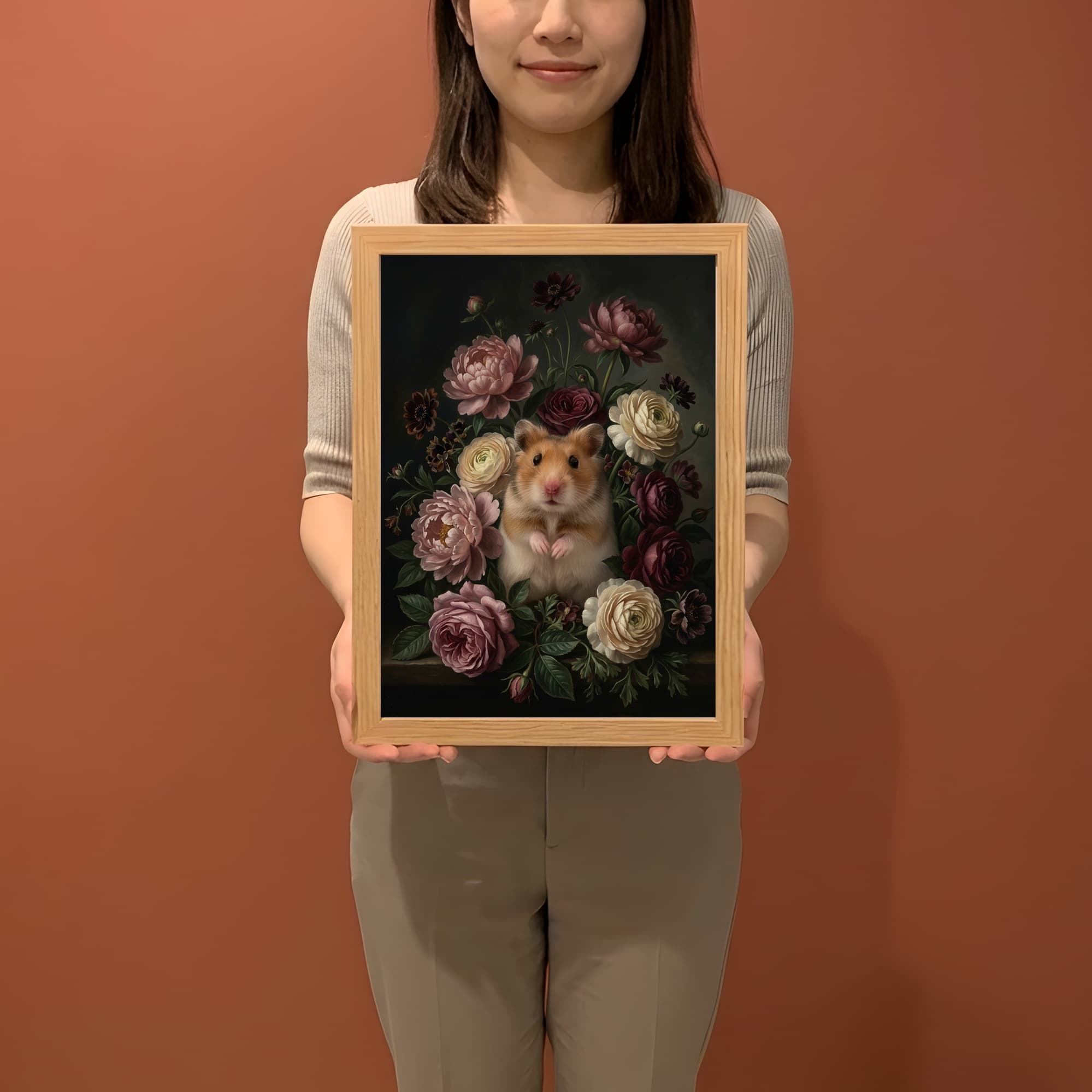 Fancy hamster Floral Oil-Painting Floral Framed Art Print (A4) 2