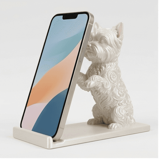 ヨークシャーテリアのルネサンス肖像画スマホスタンド(シルクホワイト)