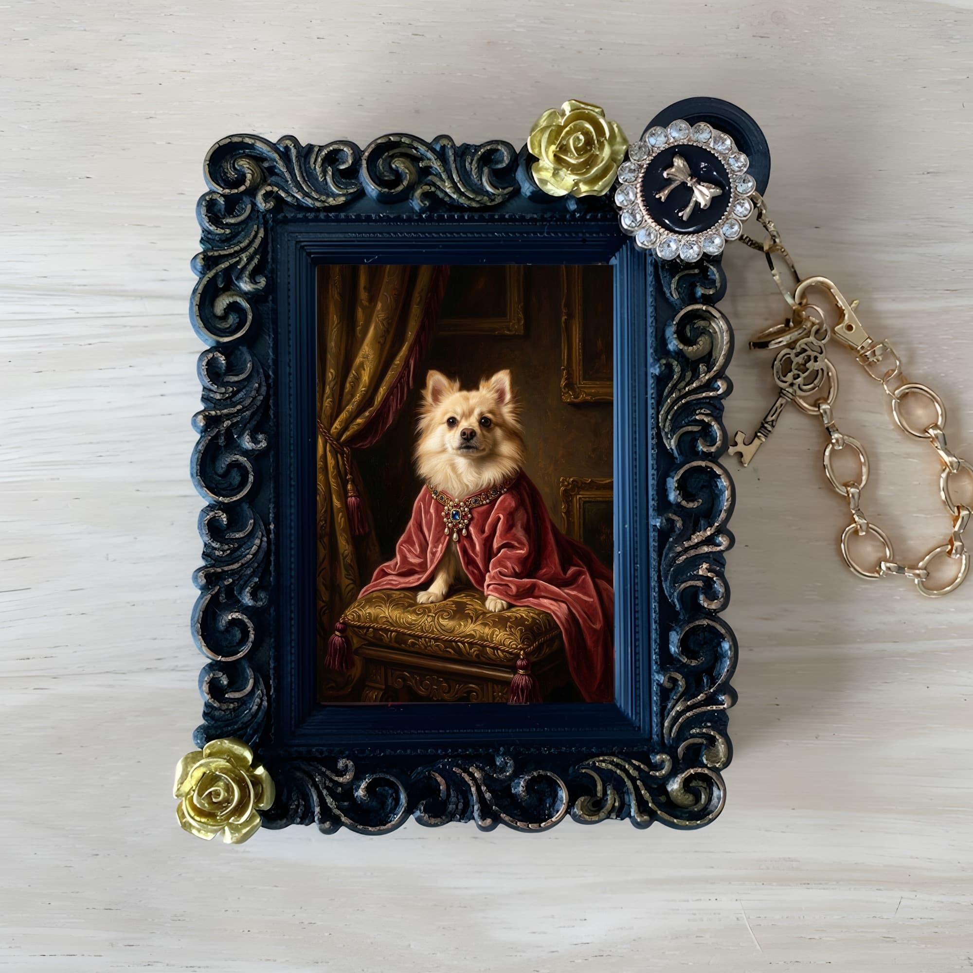 Pomeranian Renaissance Portrait Bag Charm (Black)