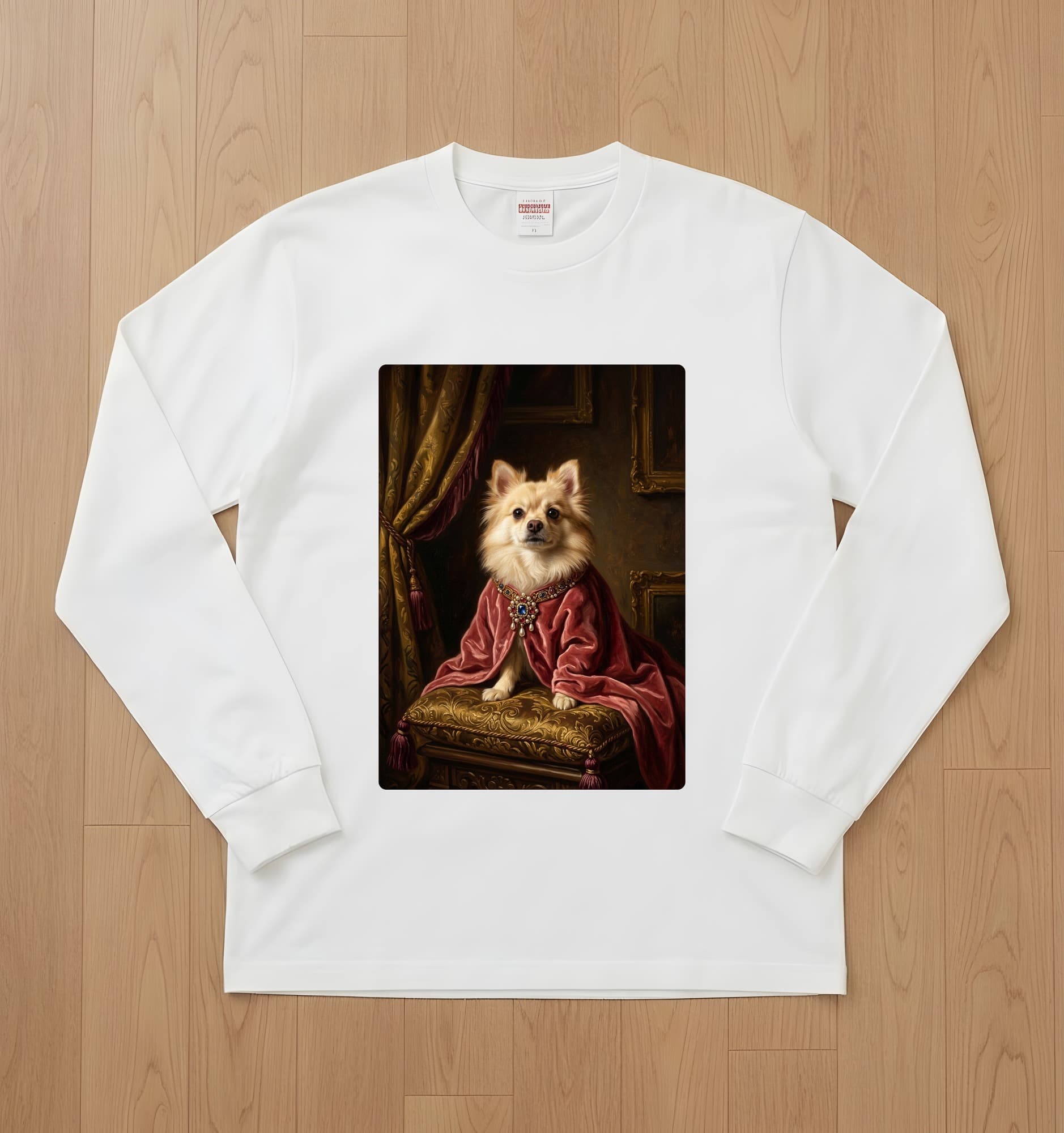 Pomeranian Renaissance Portrait Long Sleeve T-Shirt (White)