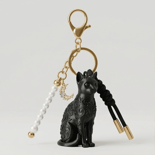 Egyptian Mau Renaissance Portrait Keychain (Silky Black)