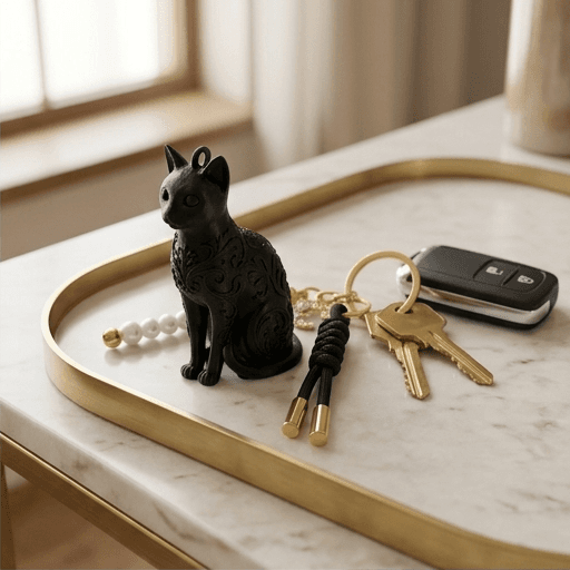 Egyptian Mau Renaissance Portrait Keychain (Silky Black) 2
