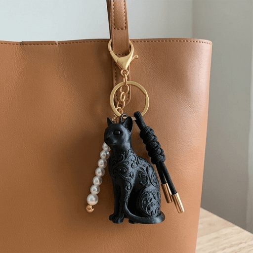 Egyptian Mau Renaissance Portrait Keychain (Silky Black) 3