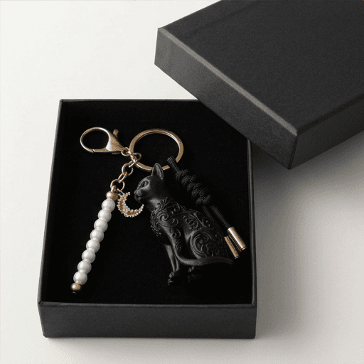 Egyptian Mau Renaissance Portrait Keychain (Silky Black) 4