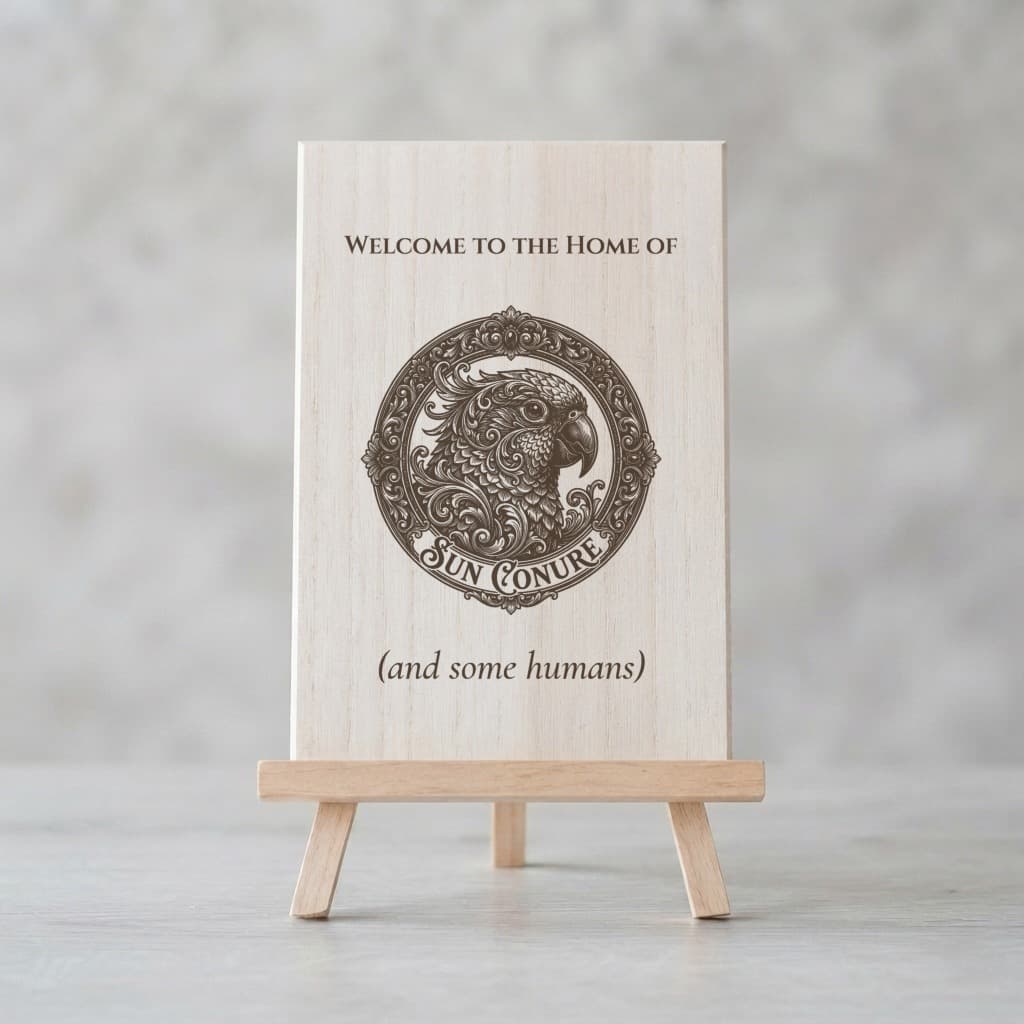 Sun Conure Renaissance Portrait Wooden Welcome Board