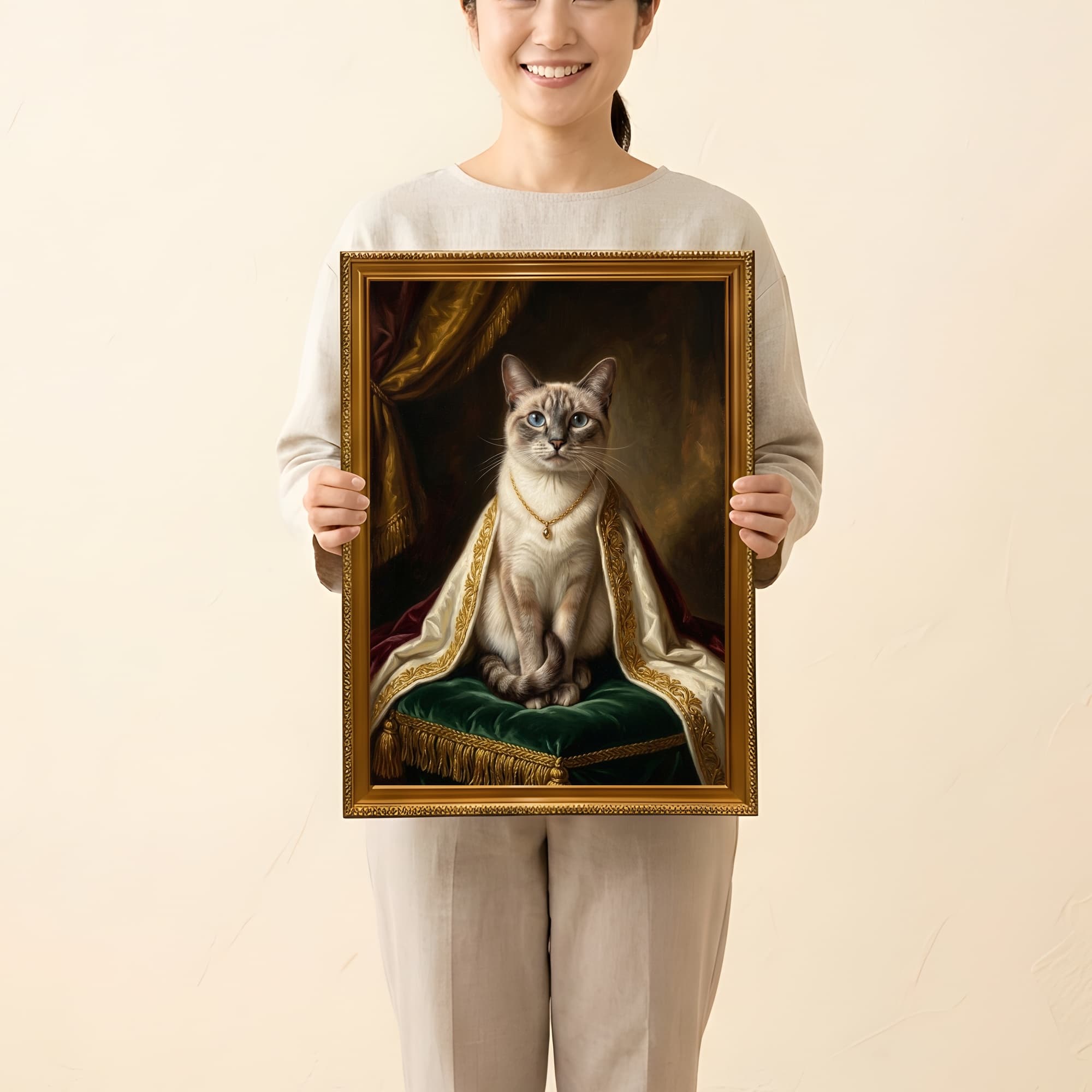 シャム猫のルネサンス肖像画額装プリント(A3サイズ) 2