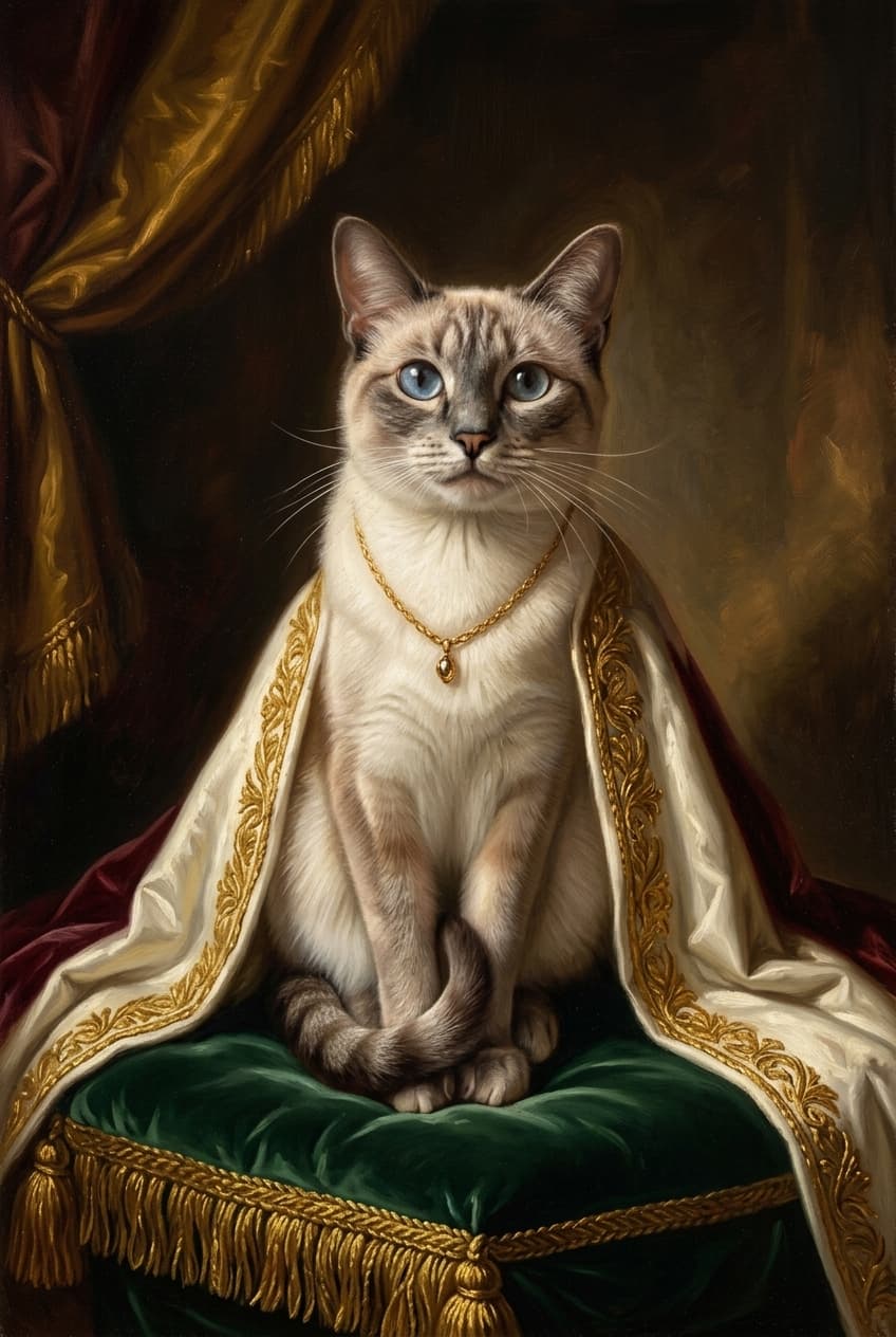 シャム猫のルネサンス肖像画額装プリント(A3サイズ) 4