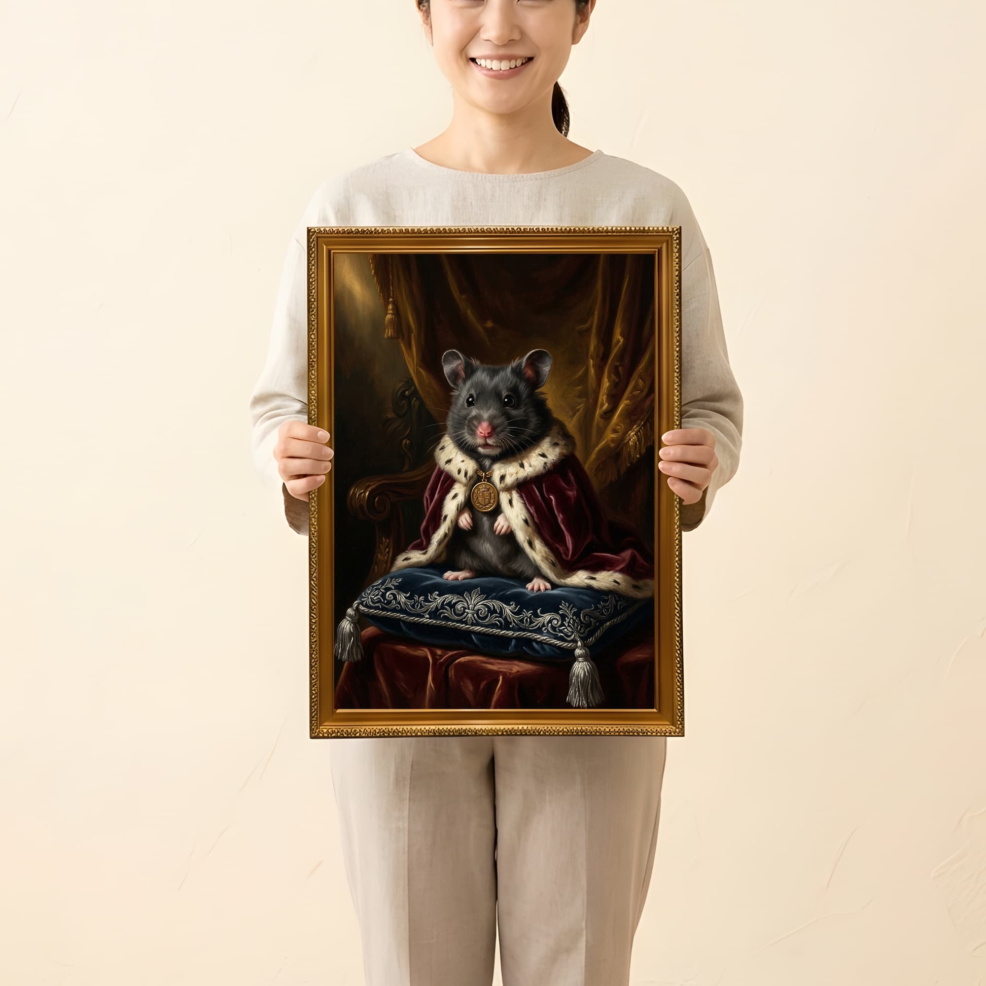 ブラックベアハムスターのルネサンス肖像画額装プリント(A3サイズ) 2