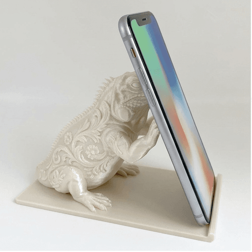Rhinoceros Iguana Renaissance Portrait Phone Stand (Pearl White)