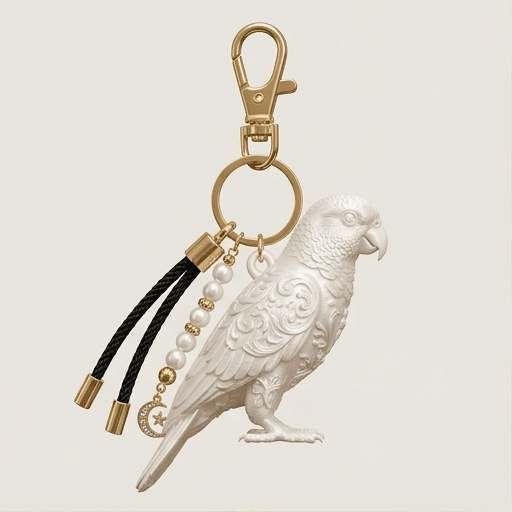 アオボウシインコのルネサンス肖像画キーホルダー(シルクホワイト)