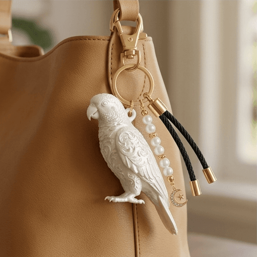 アオボウシインコのルネサンス肖像画キーホルダー(シルクホワイト) 3