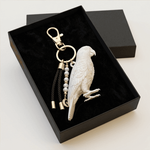 アオボウシインコのルネサンス肖像画キーホルダー(シルクホワイト) 4