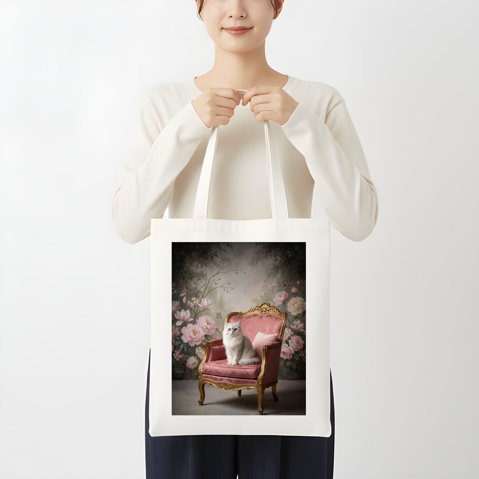 Chinchilla Persian Shabby Pink Oil-Painting Rococo Tote Bag 3