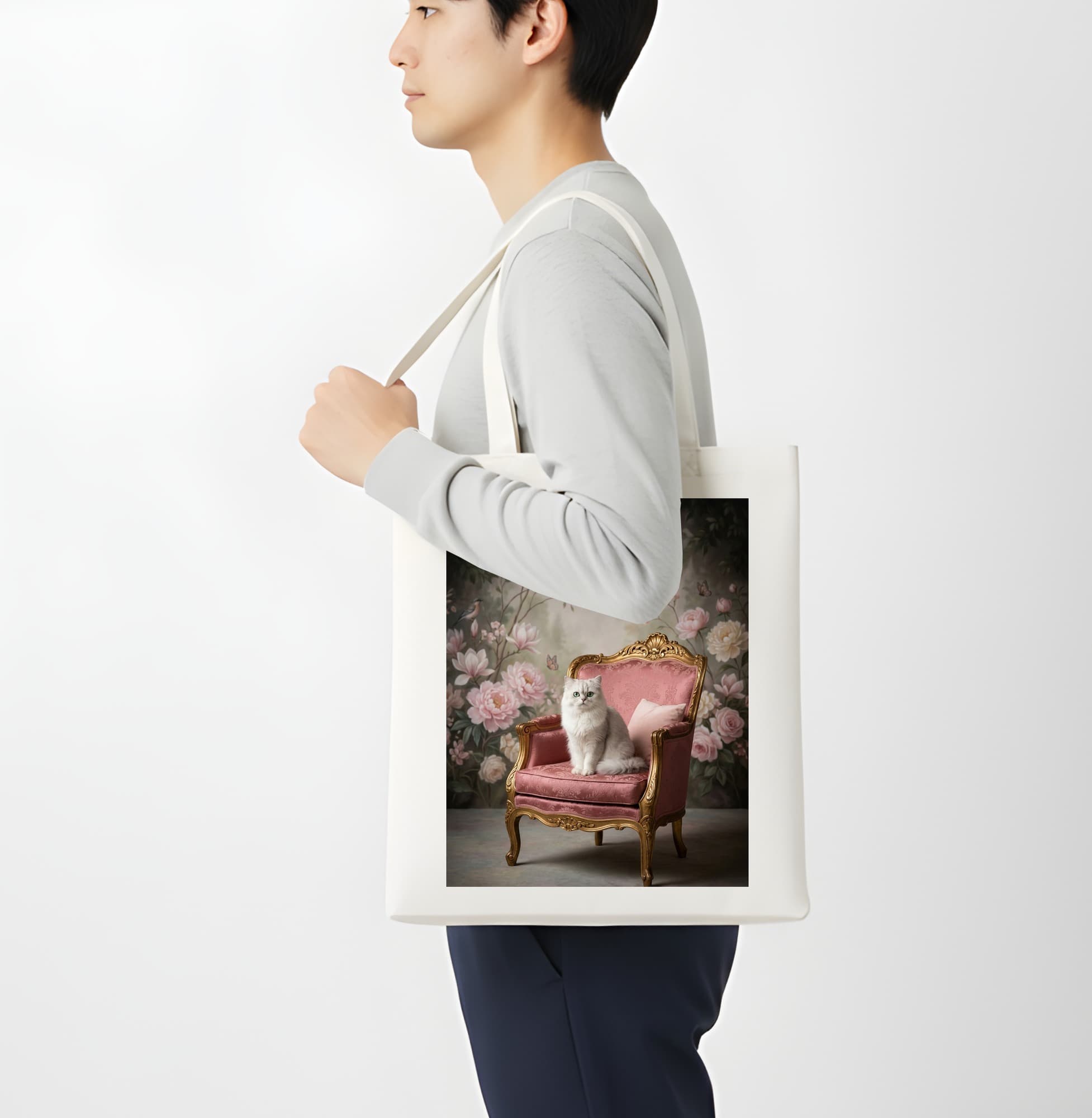 Chinchilla Persian Shabby Pink Oil-Painting Rococo Tote Bag 4