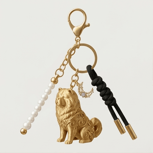 チャウチャウのルネサンス肖像画キーホルダー(シルクゴールド)