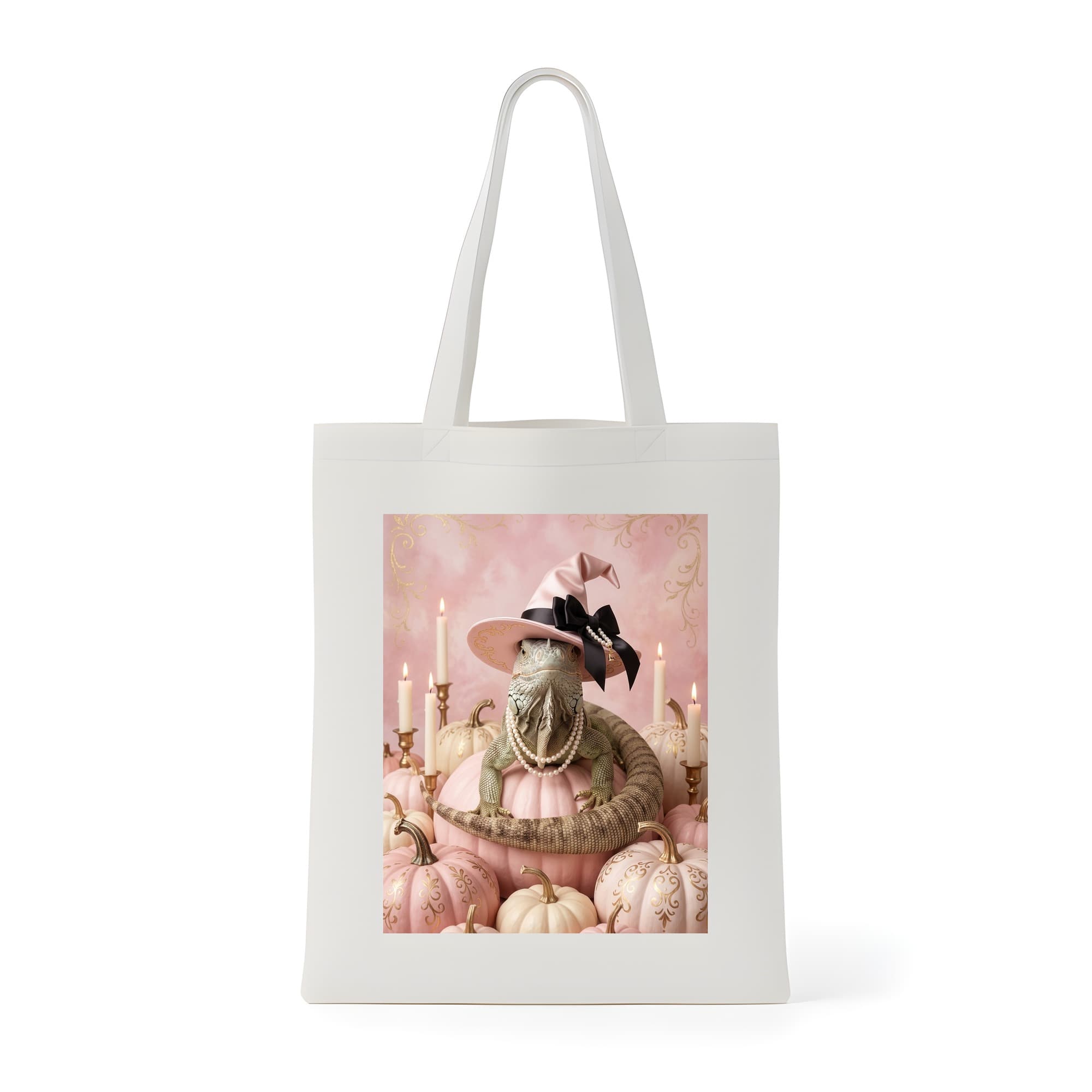 Rhinoceros Iguana Pumpkin & Candlelight Oil-Painting Halloween Tote Bag